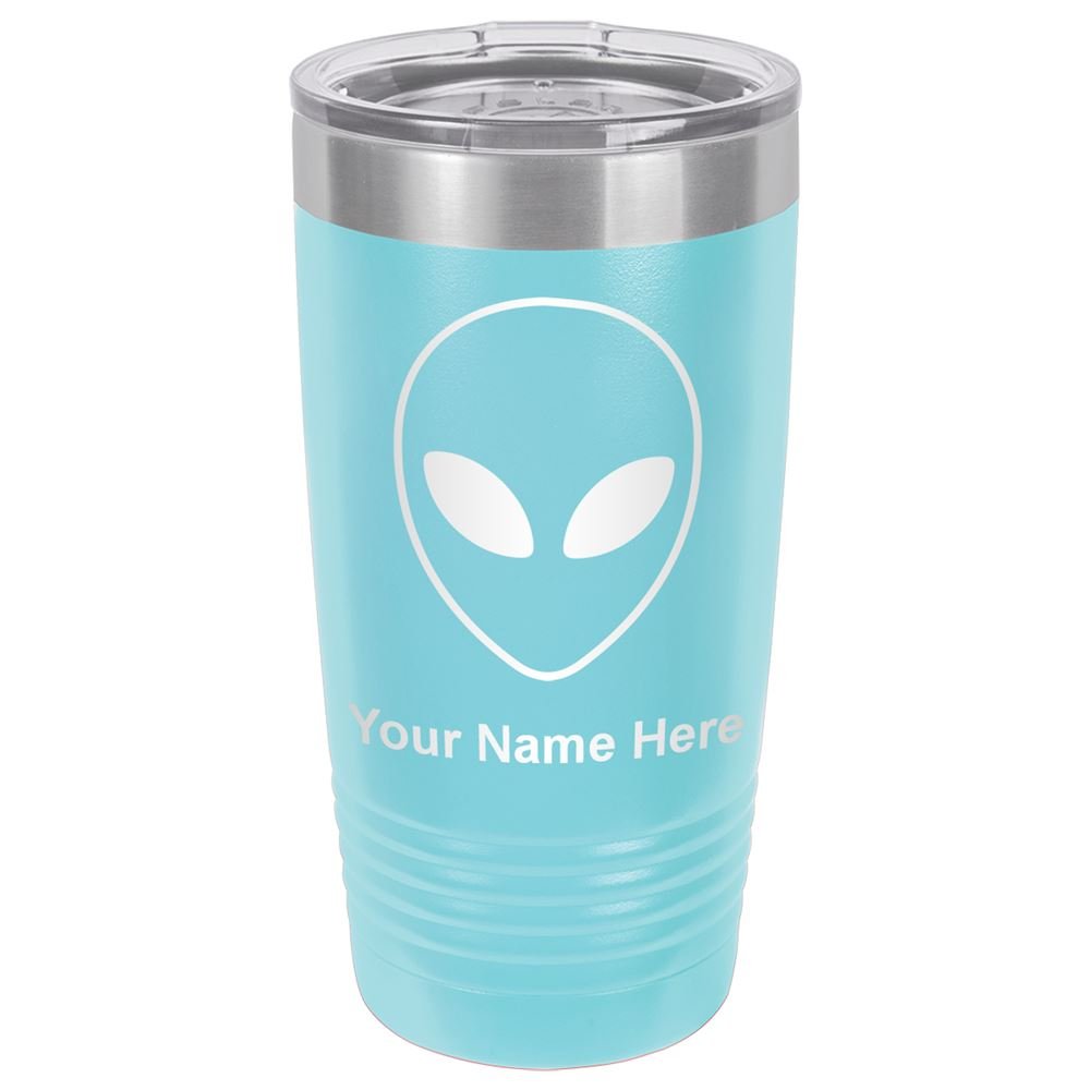 LaserGram 20oz Vacuum Insulated Stainless Steel Tumbler Mug with Alien Head Design - Personalized Engraving Included (Light Blue) - Perfect for Coffee, Tea & Cold Drinks at Home, Office or Travel