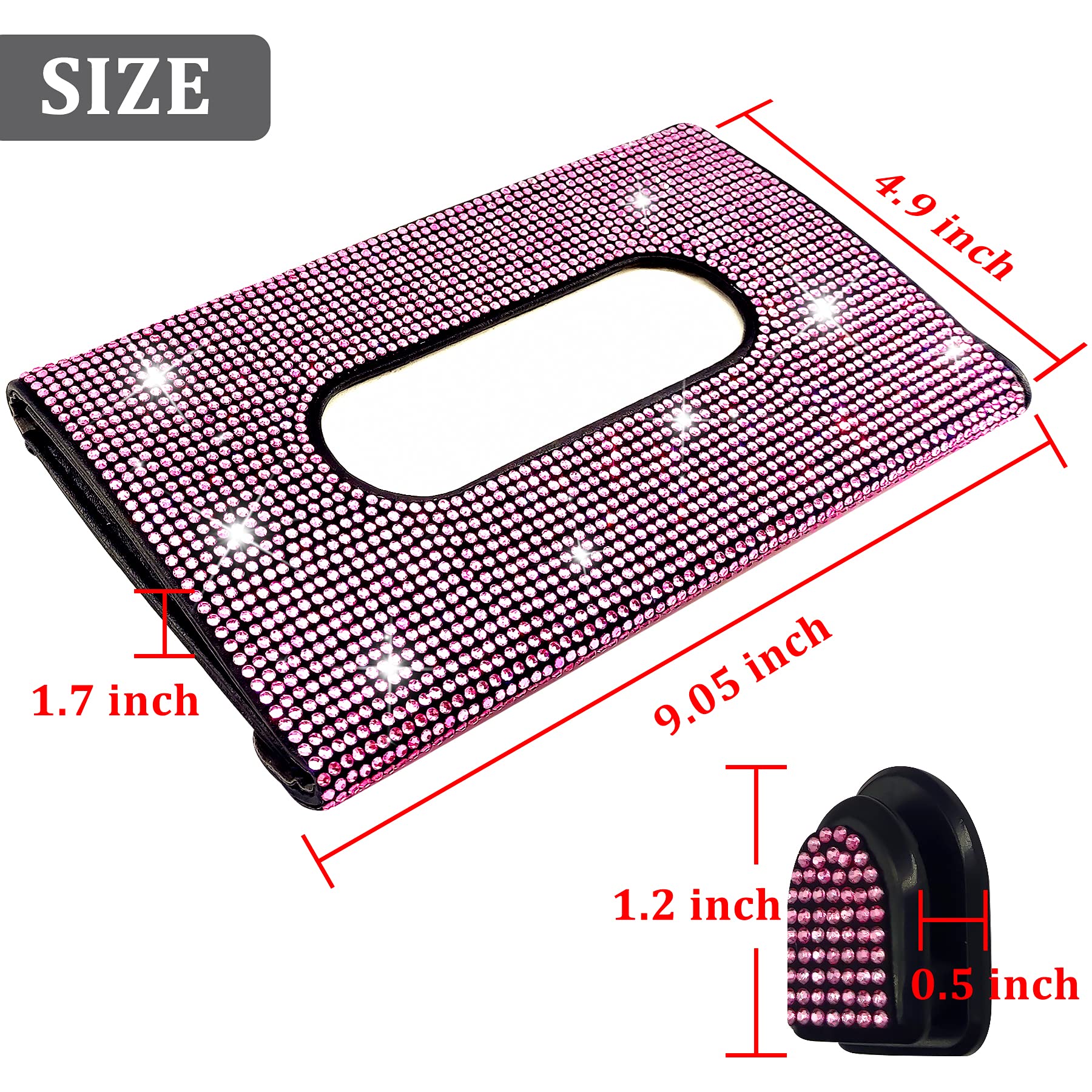 Sparkly Crystal PU Leather Car Sun Visor Tissue Box Holder - Bling Car Accessories for Women | Hanging Napkin Case for Tesla, BMW, Mercedes | Perfect for Road Trips & Daily Commute (Pink)