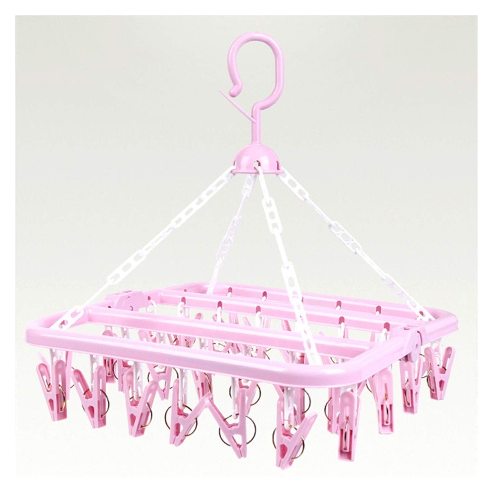 Space Saving Folding Pants Hangers with 36 Clips - Plastic Drying Hanger for Socks, Bras, Underwear - Portable Indoor & Outdoor Clothes Airer for Kids & Adults (Pink, 32x32x35cm) - Perfect for Laundry, Travel, and Small Spaces