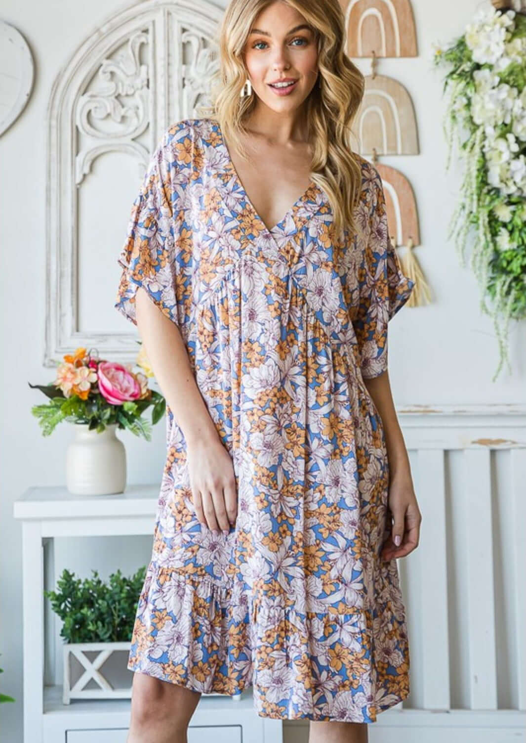 Elegant Floral Tunic Dress for Women | Made in USA | Perfect for Summer Outfits, Beach Vacations & Casual Wear