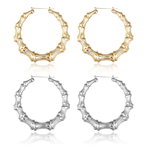 A4:2pcs Circle Bamboo Earrings