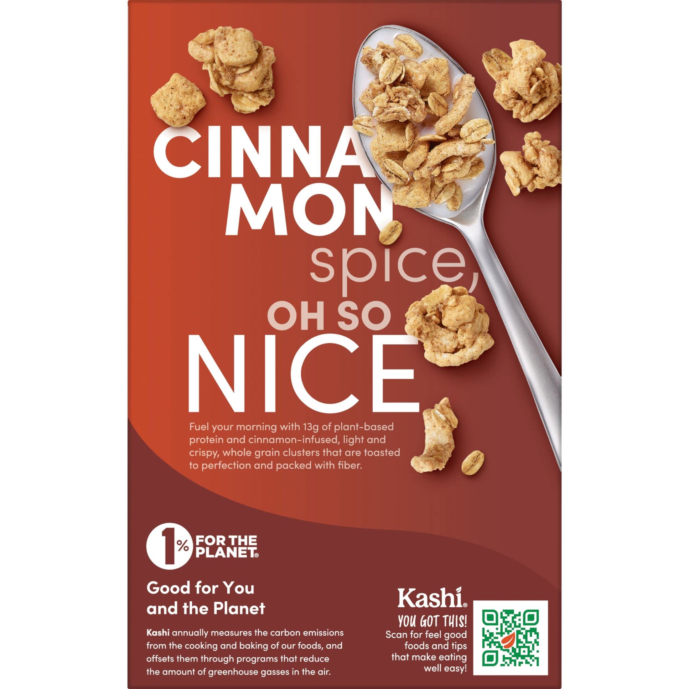 Kashi GO Cold Breakfast Cereal - Vegan Protein & Fiber Cereal, Cinnamon Crisp Flavor, 14oz Box | Healthy Morning Meal, Quick Vegan Breakfast, On-the-Go Snack for Active Lifestyles