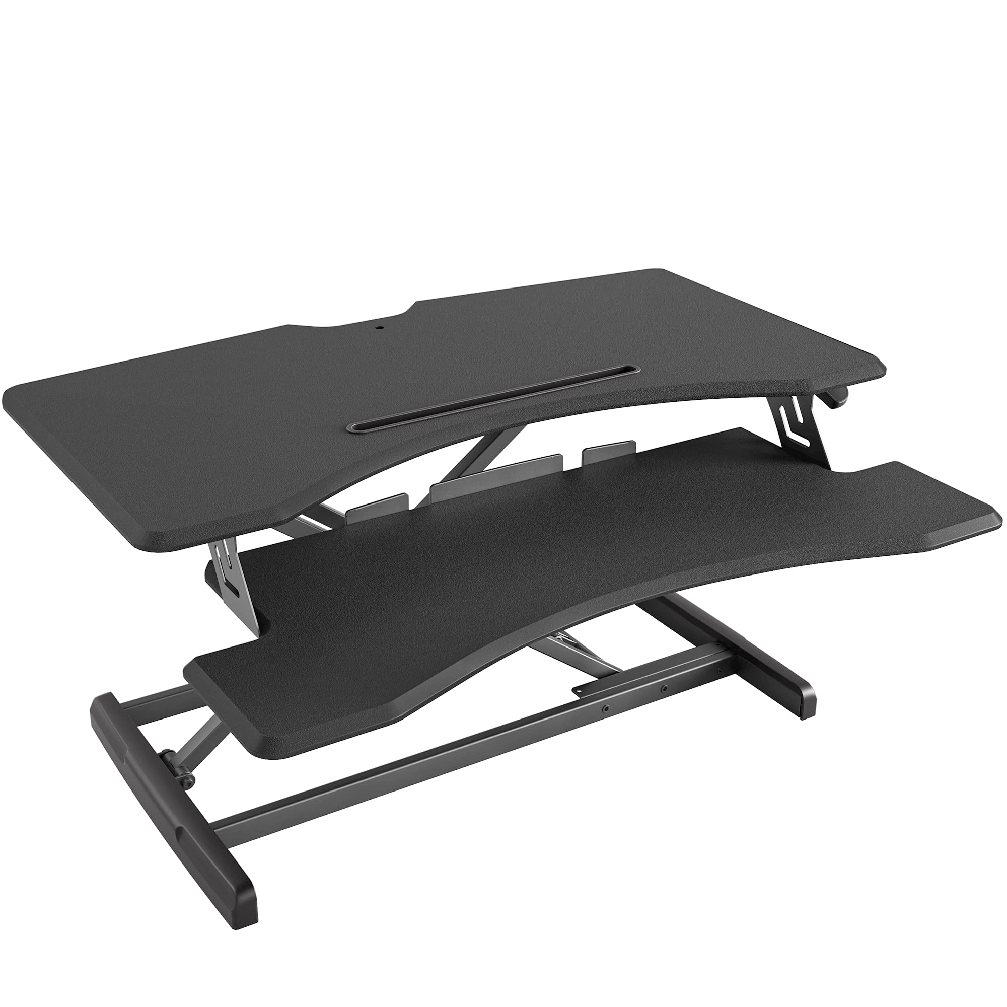 FEZIBO Adjustable Standing Desk Converter - 37 Inch Dual Monitor Riser, Ergonomic Workstation for Home & Office - Black | Perfect for Work from Home, Gaming & Study Setup