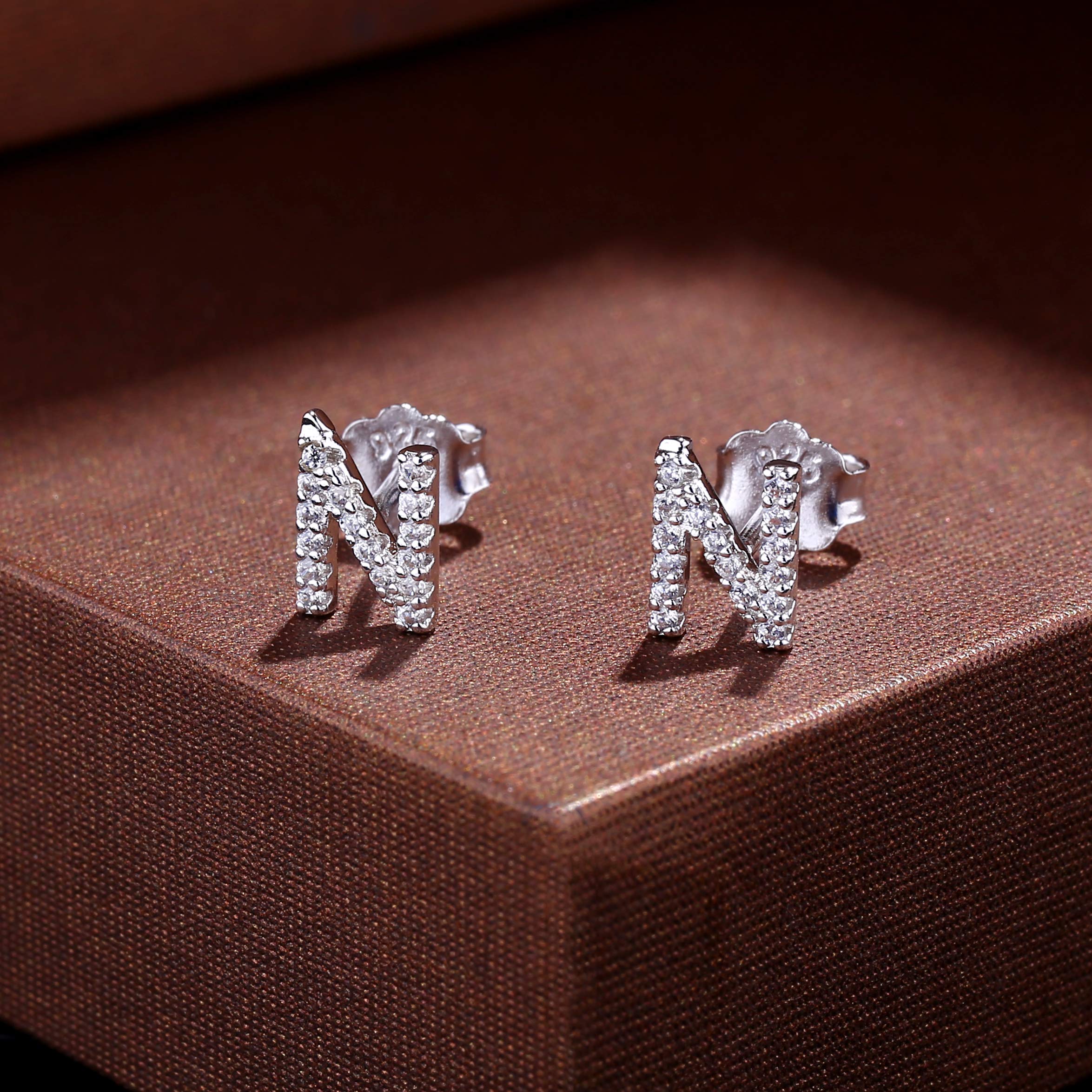 MONOOC Initial Stud Earrings for Women & Girls - Hypoallergenic S925 Sterling Silver Cubic Zirconia Letter Earrings | Perfect Birthday Gift, Everyday Wear & Special Occasion Jewelry