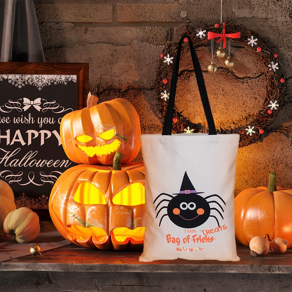 2PCS 17” Large Halloween Tote Bags - Reusable Trick or Treat Bags for Kids & Adults - Durable Canvas Grocery Shopping Bags for Halloween Parties, Candy Collection & Seasonal Decorations