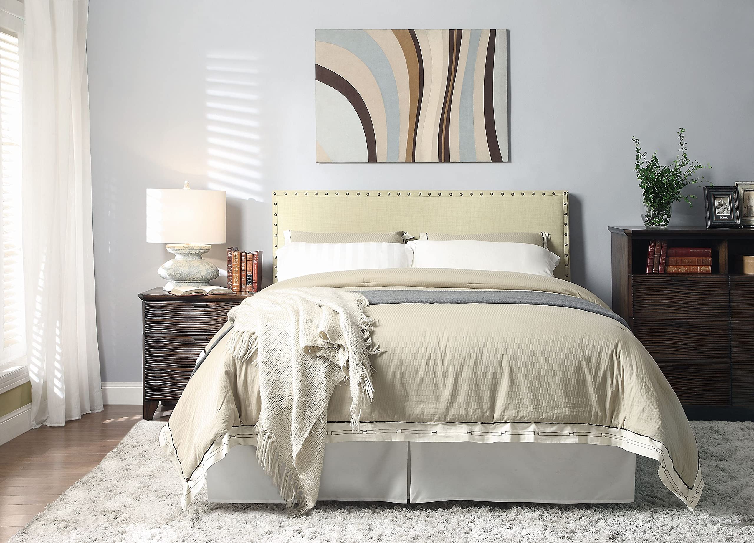 Modus Furniture Solid Wood Nailhead Platform King Bed Frame in Tumbleweed Finish | Rustic Bedroom Furniture for Master Suite & Guest Room