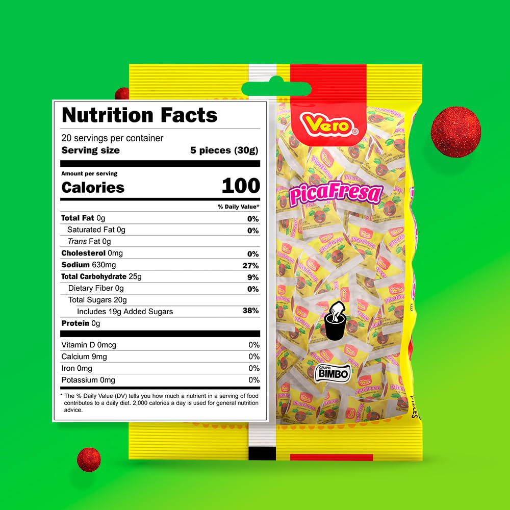 Vero PicaFresa Strawberry Gummy Candy - 100 Individually Wrapped Chewy Treats (1 LB, 5.15 oz Each) - Mexican Candy for Piñatas, Halloween, Parties & Snacking - Sweet & Tangy Flavor Perfect for Sharing at Events