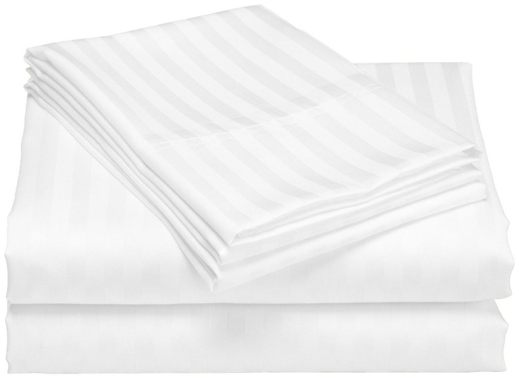 Premium 400 Thread Count Egyptian Cotton Deep Pocket Fitted Sheet & Pillowcase Set - Full Size White Stripe Bedding for Luxury Comfort | Perfect for Master Bedrooms, Guest Rooms & Hotels
