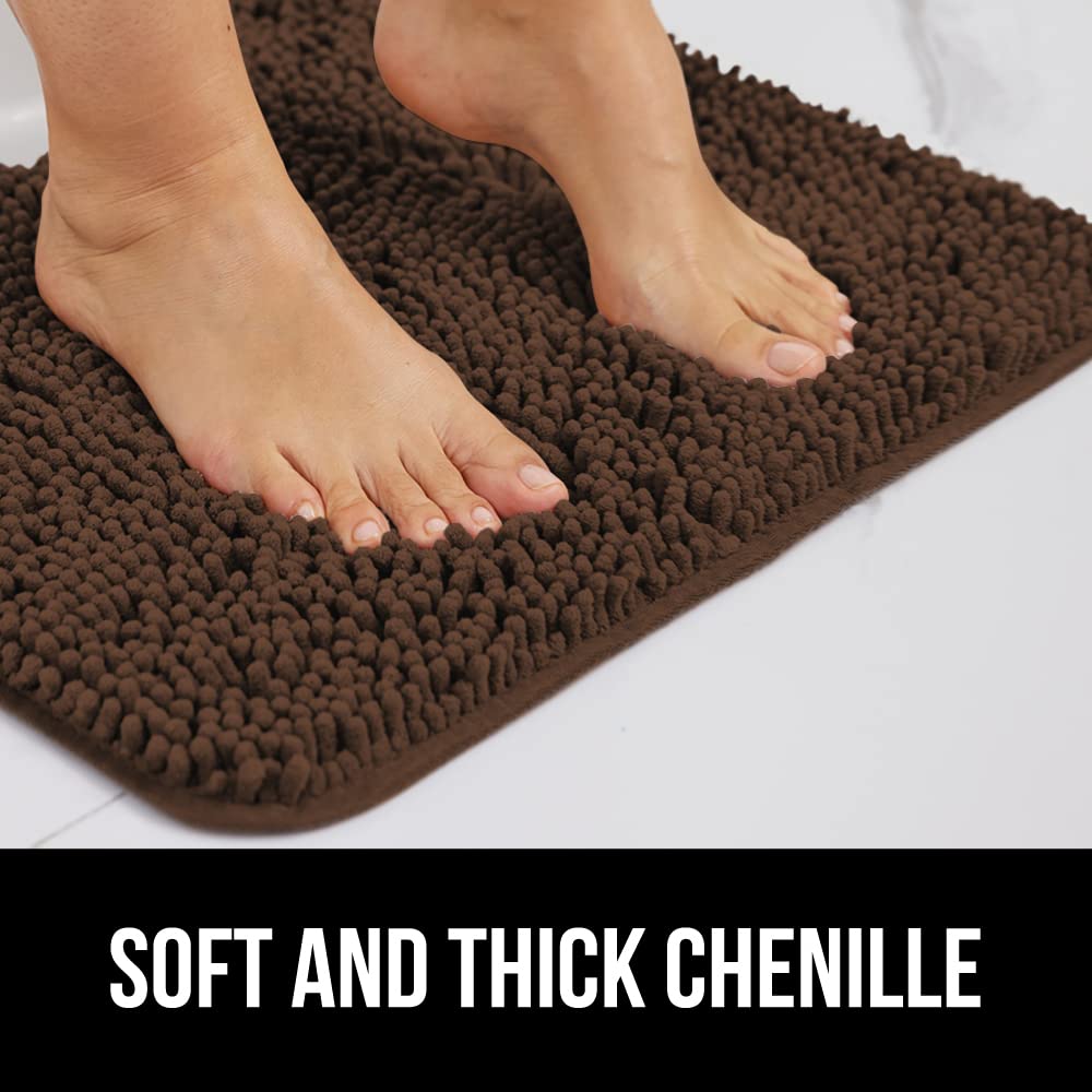 Gorilla Grip Soft Chenille Bathroom Rug Set - 2 Piece Absorbent Microfiber Toilet Mat & 30x20 Carpet, Quick-Dry Washable Bath Mats for Home Decor, Brown | Perfect for Bathroom Floor, Shower Area & Vanity Space