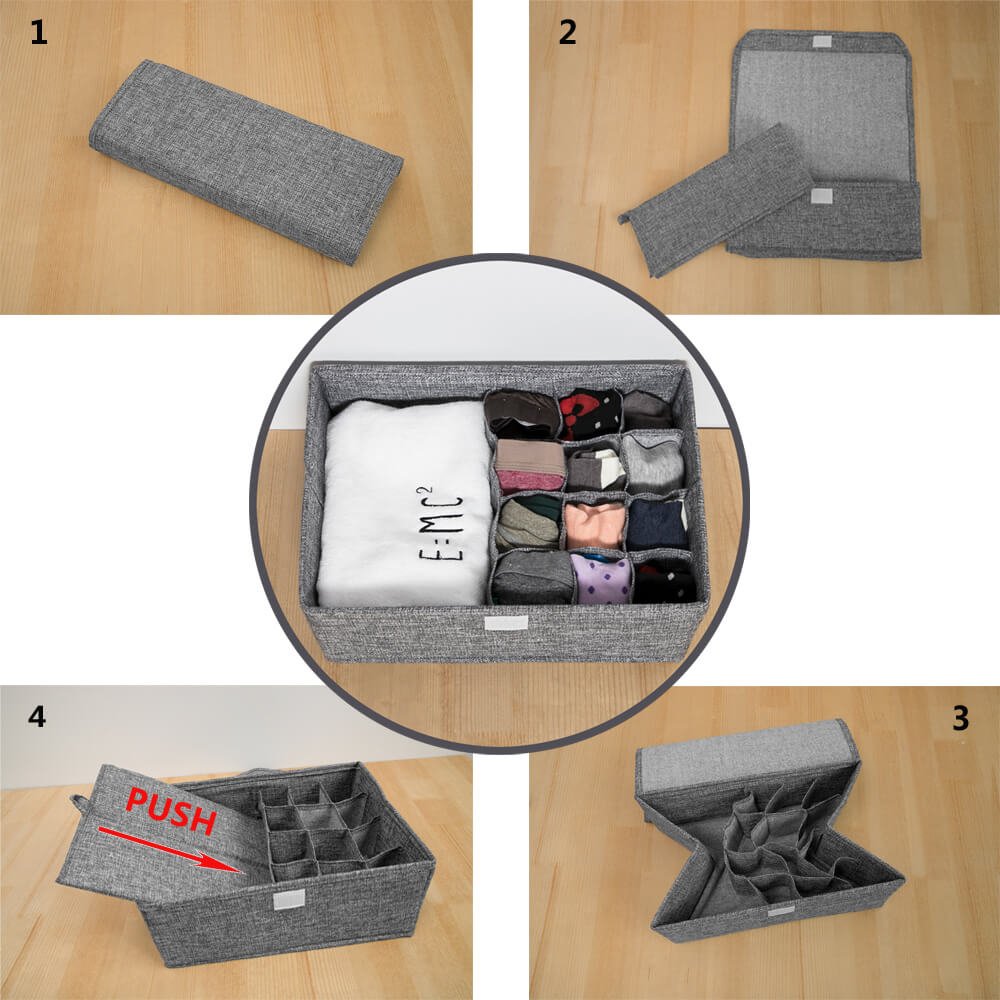 ALYER Collapsible Drawer Organizer with Lid - Foldable Underwear Storage Box for Socks, Panties, Bras & Ties | Sturdy Closet Organizer for Bedroom & Dresser (Blue) - Perfect for Home & Office Organization