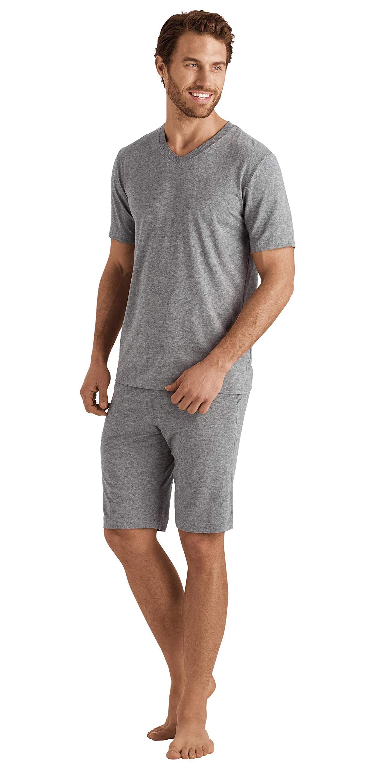 HANRO Men's Casual Short Sleeve V-Neck T-Shirt - Soft Cotton Breathable Tee for Everyday Wear, Work & Weekend Outfits