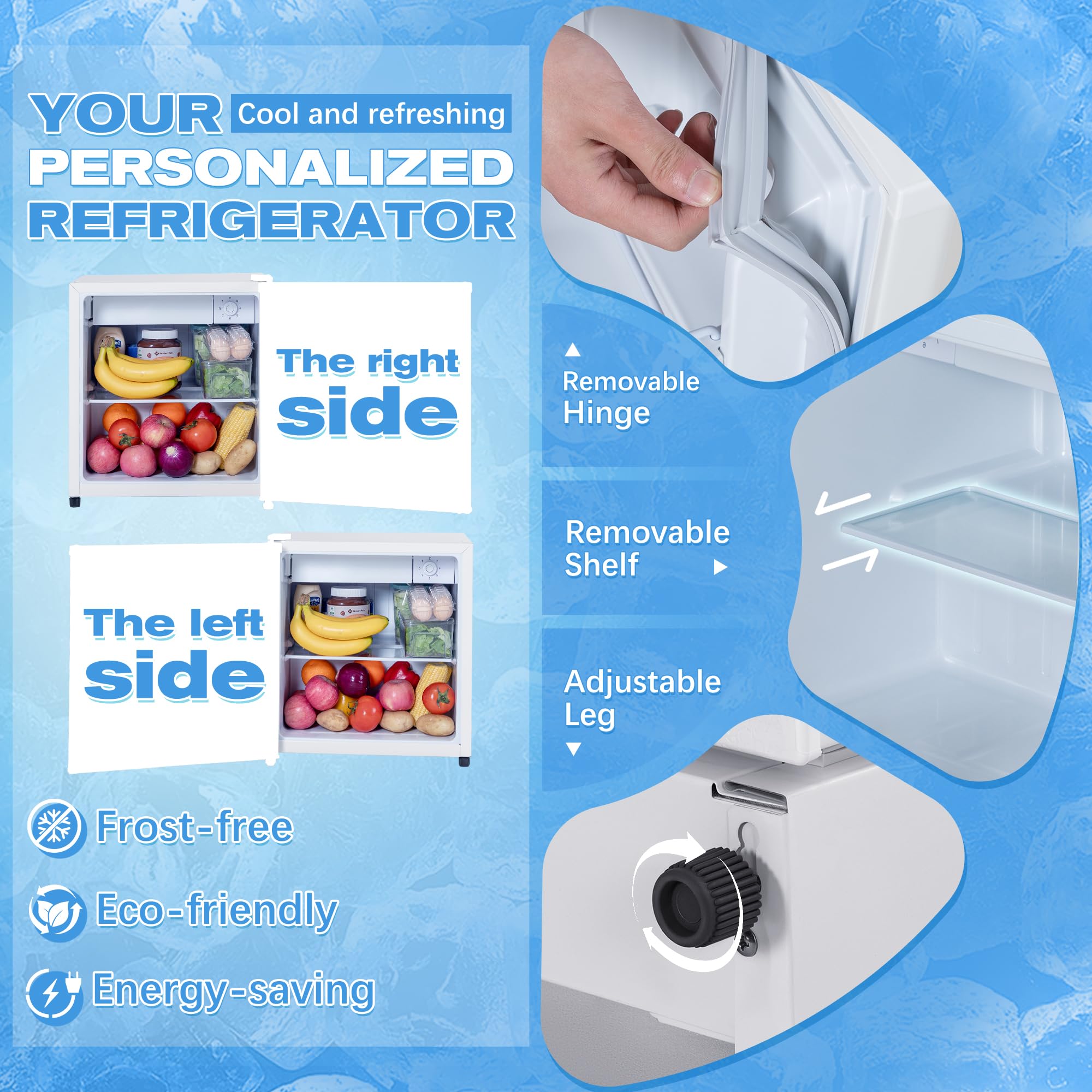 1.7 Cu.Ft Compact Refrigerator with Freezer - Energy Efficient, Low Noise, Auto Defrost Mini Fridge for Bedroom, Office, Dorm, Apartment - Perfect for Snacks, Drinks & Small Food Storage (White)