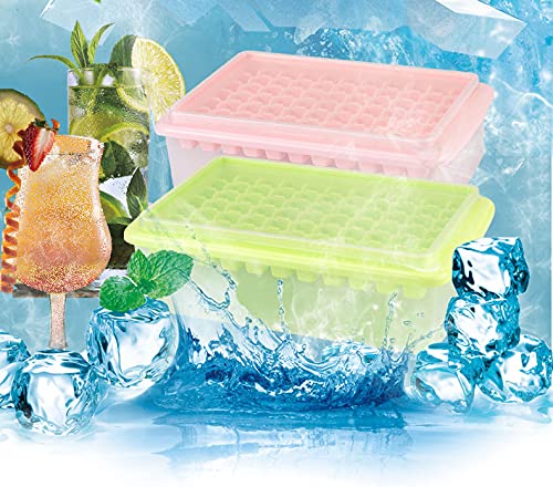 77 Mini Nuggets Ice Cube Tray with Lid & Bin - Leakproof Silicone Ice Tray for Freezer with Ice Container, Scoop & Cover (Blue) - Perfect for Cocktails, Smoothies & Party Drinks