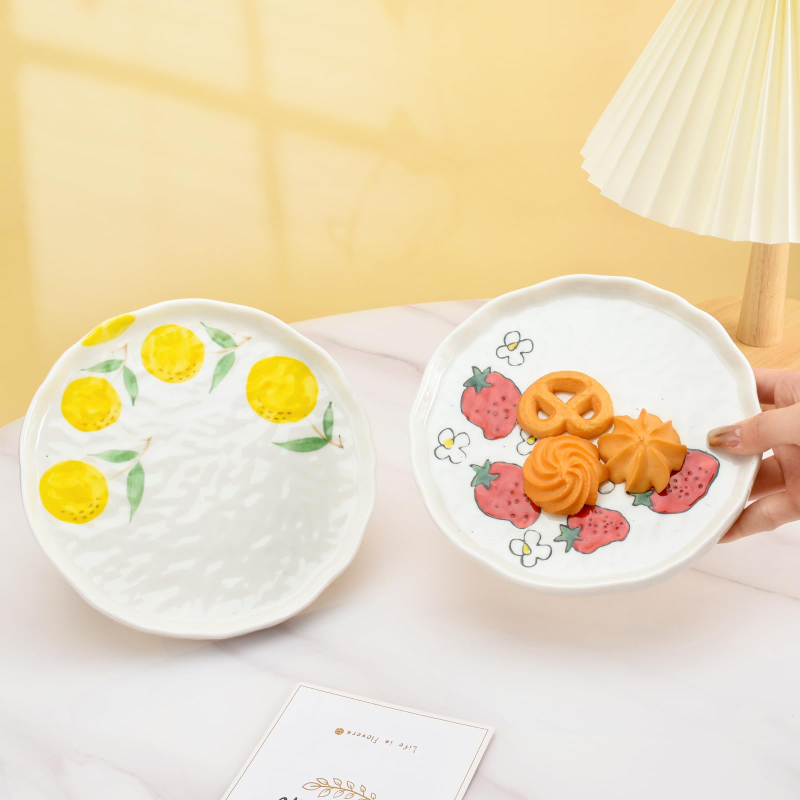 Koythin Ceramic Dinner Plate Set - Cute Fruit & Floral Printed Design - Durable Kitchen & Dining Plates for Home, Office, Dessert Serving (Orange) - Perfect for Everyday Meals, Party Entertaining & Gift Giving