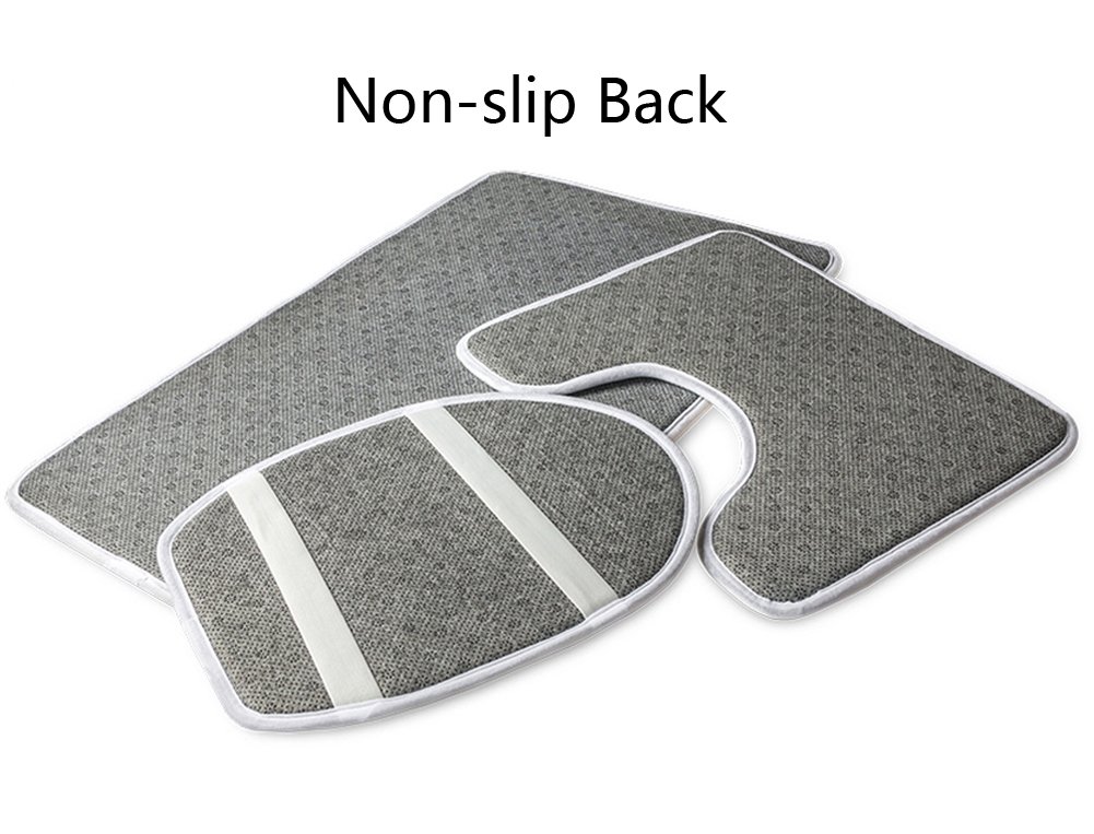 UNICEU Grey White Marble 3-Piece Bathroom Rug Set - Super Soft Microfiber Bath Mat, Non-Slip Toilet Lid Cover & Contour Rug - Machine Washable with Rubber Backing for Bathroom Safety & Comfort - Perfect for Modern, Spa-Style Bathrooms