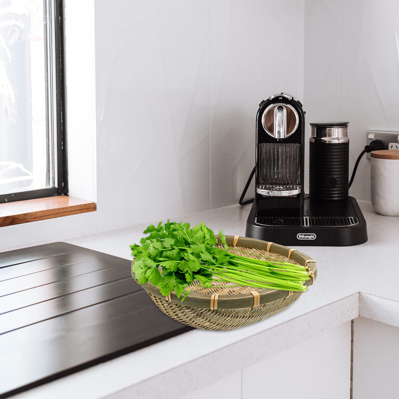 DOITOOL Rustic Woven Bamboo Basket - Multipurpose Serving Bowl for Fruits, Bread & Centerpieces | Eco-Friendly Kitchen Countertop Organizer & Household Dustpan | Perfect for Farmhouse Dining, Party Serving & Pantry Storage