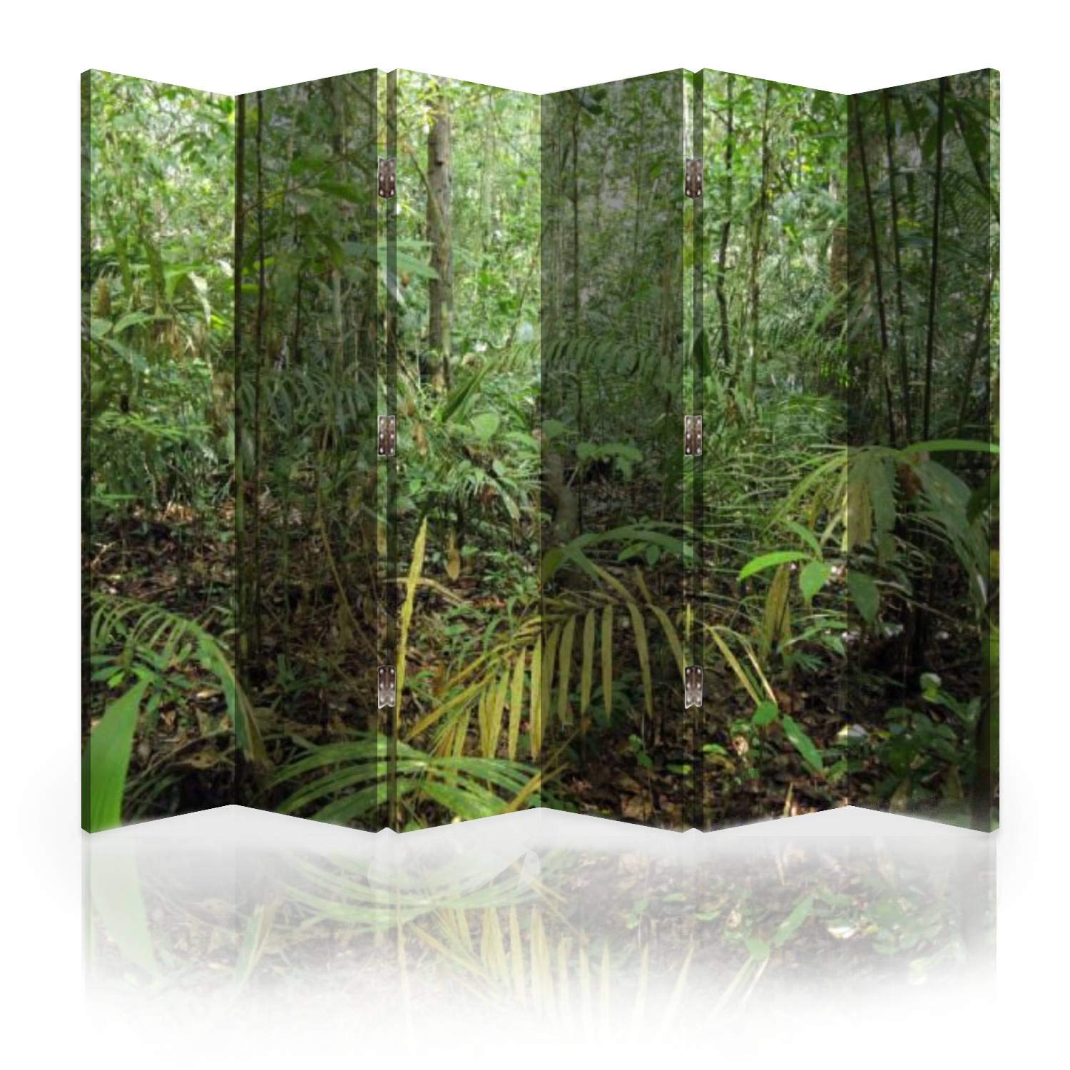 6-Panel Canvas Room Divider Screen - Deep Jungle Thicket of Green Amazonas Selva Folding Privacy Partition | Perfect for Home Office, Bedroom Separation & Indoor Decor