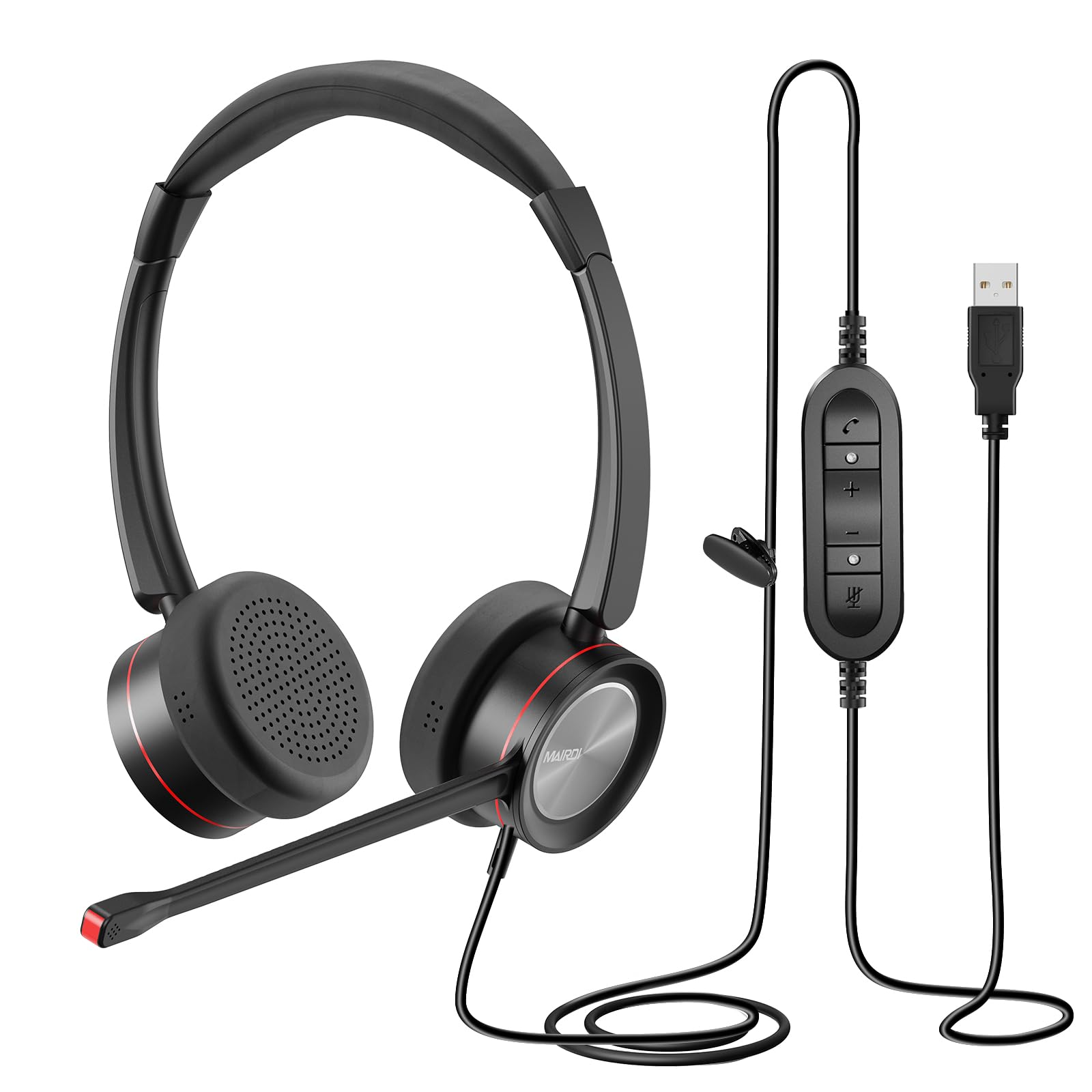 MAIRDI USB Headset with Noise Canceling Microphone for PC, Laptop - Computer Headset for Office Work, Call Center, Business Softphone, Teams & Zoom Meetings - Perfect for Remote Work & Online Classes