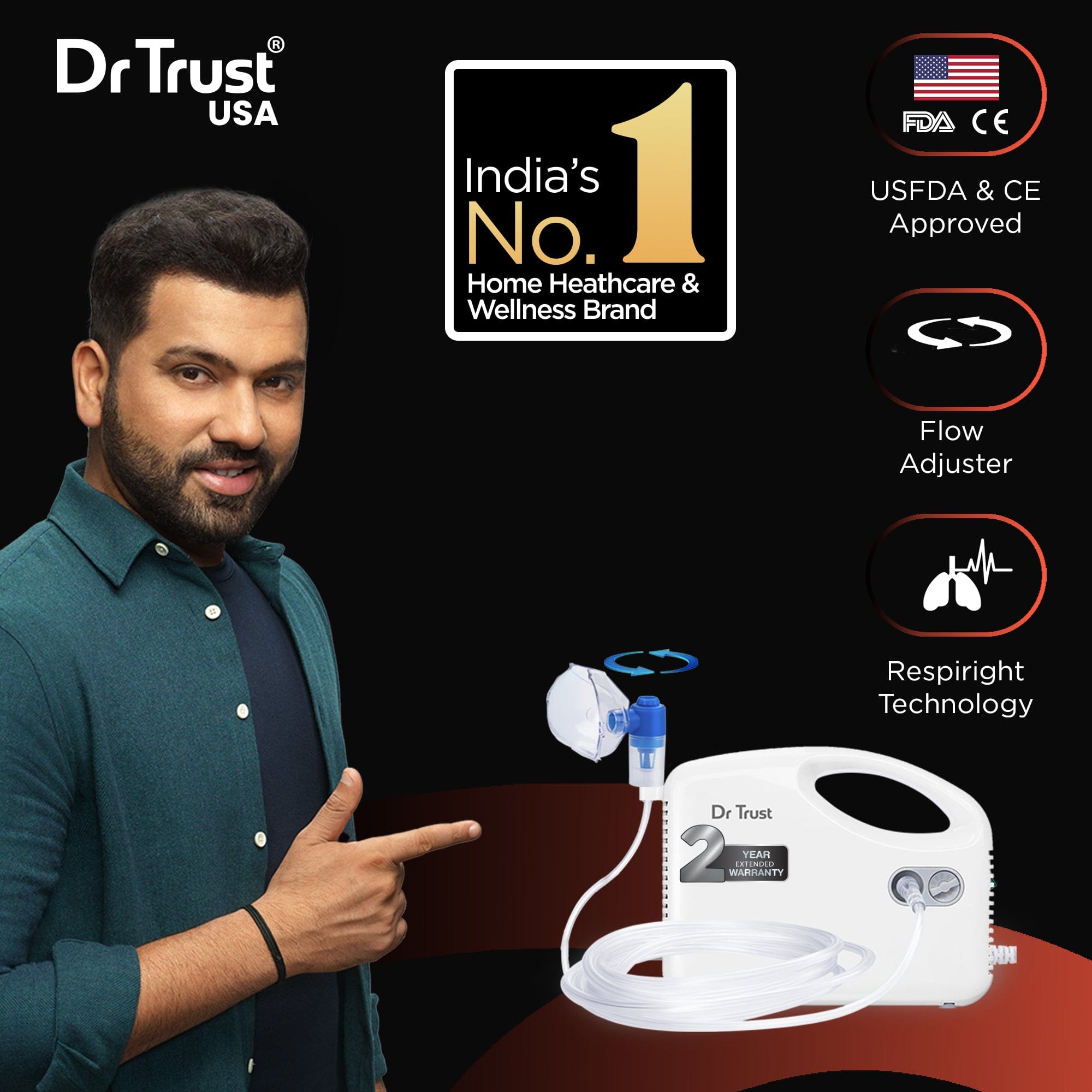 Dr Trust USA Portable Handyneb Compressor Nebulizer Machine for Kids & Adults - Fast Relief for Cold, Cough, Congestion, Allergies & Respiratory Ailments - Perfect for Home, Travel & Emergency Use (Model 401WB)