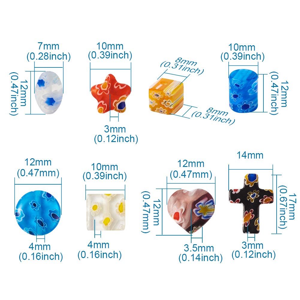 165pcs Handmade Millefiori Glass Beads Mixed Shapes - Flower Spacer Beads for DIY Jewelry Making (Bracelet, Necklace, Earrings) - Perfect for Crafting, Gifts & Boho Style Accessories