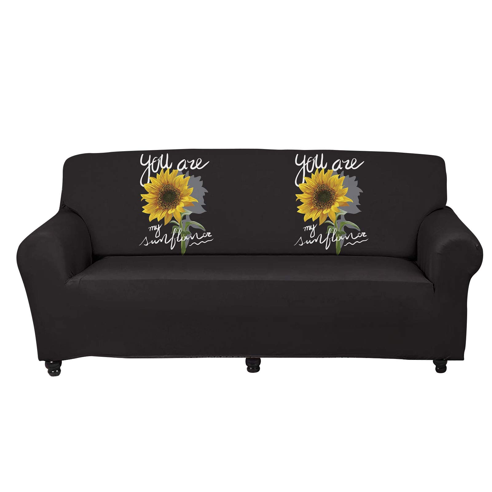 WELLFLYHOM Elastic Sofa Cover - Non-Slip Stretchable Couch Slipcover with Sunflower 'You Are My Sunshine' Design, Washable Pet-Friendly Furniture Protector for 4-Cushion Couches - Perfect for Living Room, Family Gatherings & Pet Owners