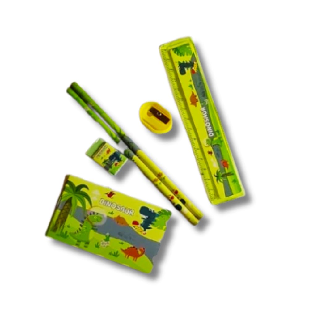 Dino Space Themed Stationery Kit for Kids - Pencils, Notebook, Eraser & Sharpener Set | Perfect for School, Birthday Gifts & Party Favors | Fun Learning & Writing Supplies for Boys & Girls