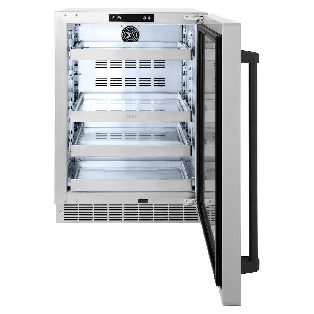 ZLINE Autograph Edition 24 Inch Stainless Steel Beverage Cooler - Touchstone 151 Can Mini Fridge with Matte Black Handle | Perfect for Home Bar, Office, or Man Cave | RBSOZ ST 24 MB