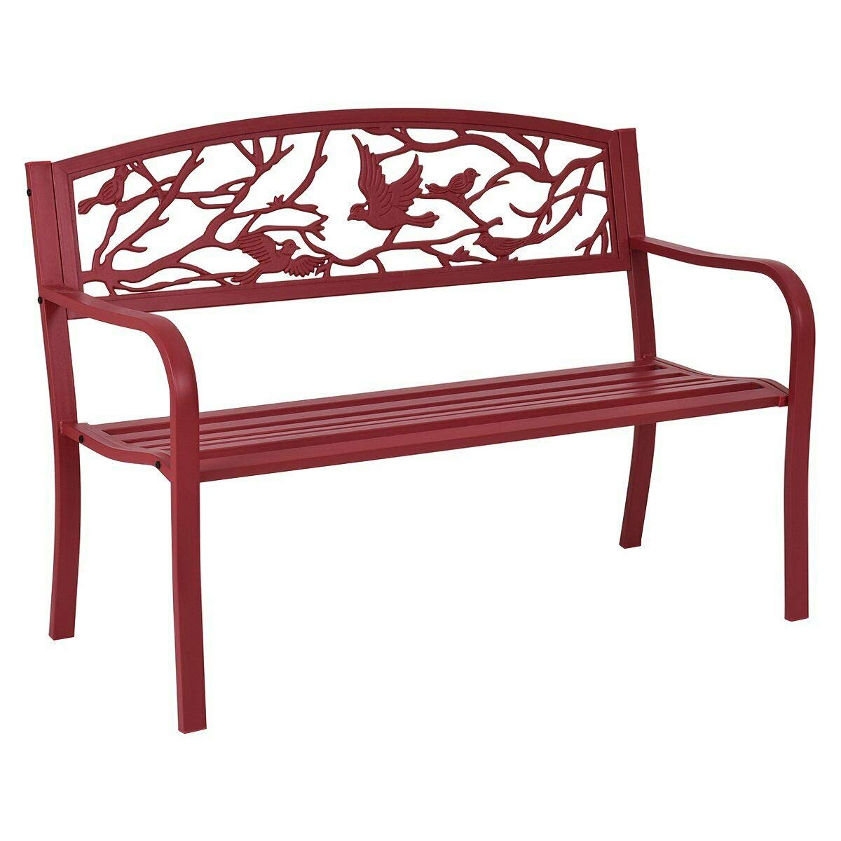 MAREEYA SHOP Cast Iron Garden Bench - Outdoor Patio Furniture for Yard, Park & Porch - Durable Red Metal Chair for Relaxing in Backyard, Garden or Outdoor Spaces