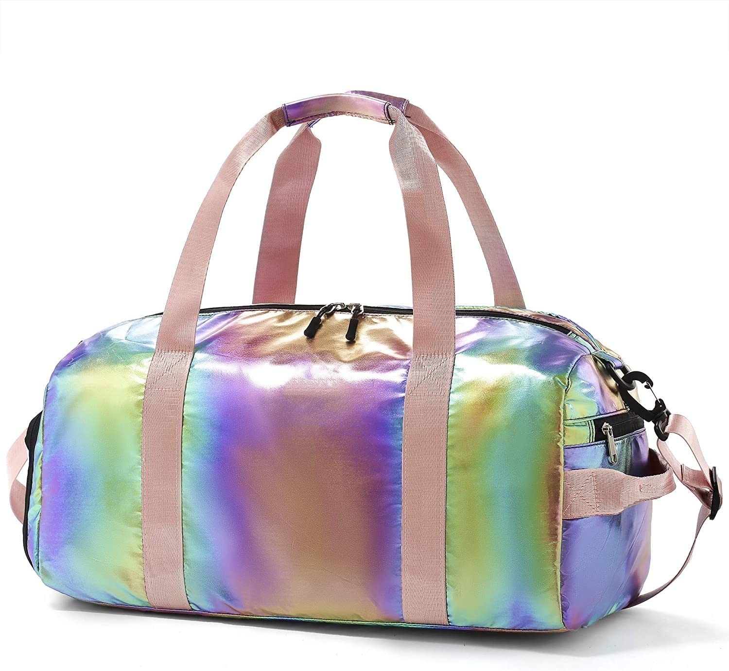 Lightweight Foldable Gym Duffel Bag for Women - Waterproof Overnight Weekender Travel Luggage with Shoe Compartment | Sport & Athletic Carry-On for Girls & Kids | Rainbow Color | Perfect for Gym, Travel & Weekend Getaways