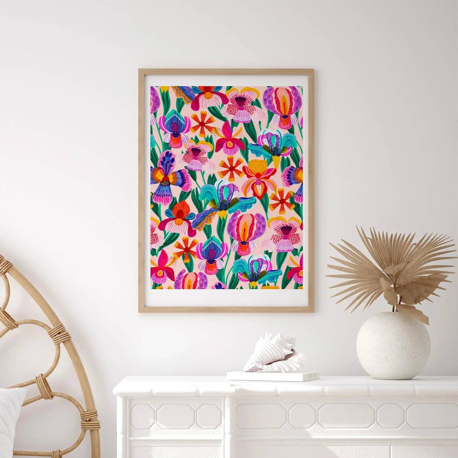 Beautiful Irises & Orchids Wall Art Print - Floral Canvas Painting for Home & Office Decor - Perfect for Living Room, Bedroom, or Gift