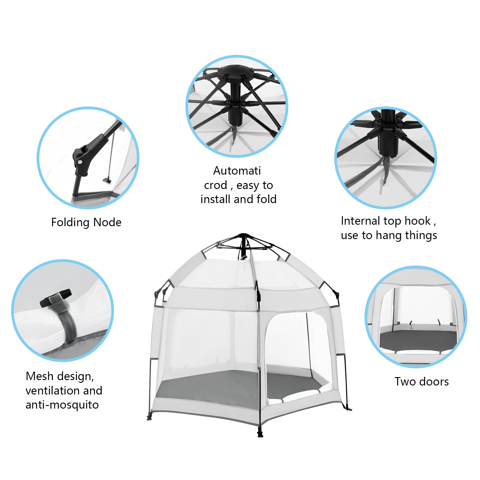 Portable Baby Playpen with Canopy - Foldable Play Yard for Toddlers Indoor & Outdoor, Light Grey Infant Beach Tent with Mosquito Net | Perfect for Park, Beach, Backyard & Nursery Use