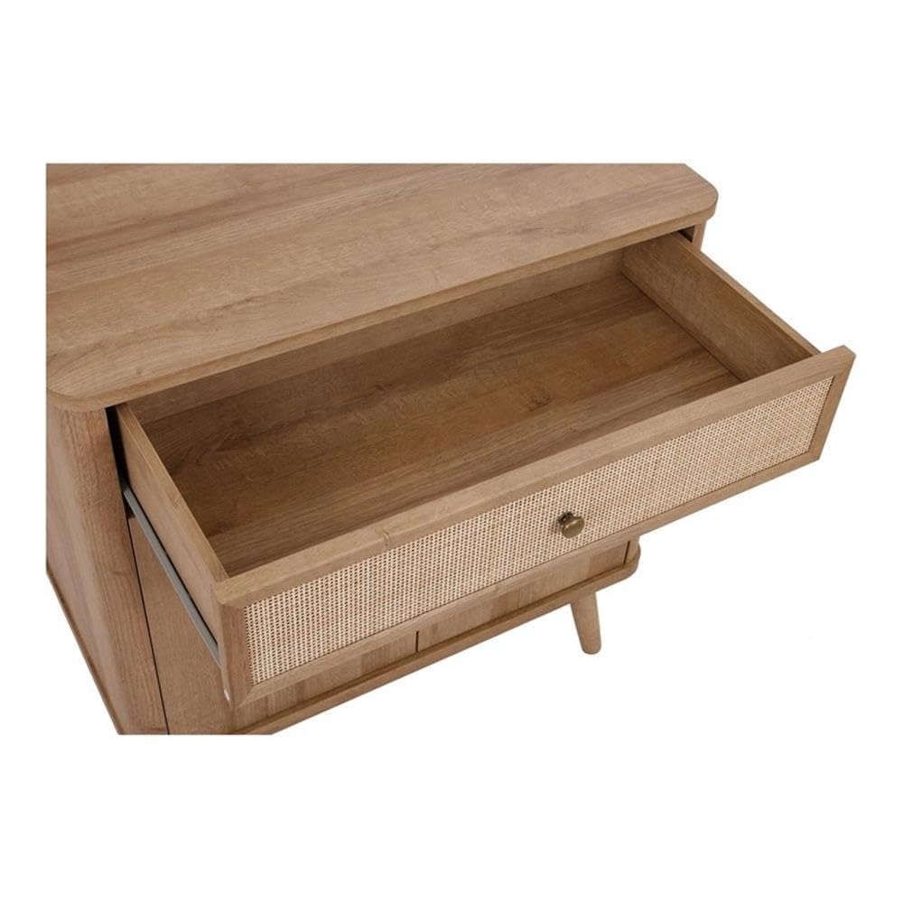 Natural Oak Thelma Rattan Small Cabinet with 1 Drawer & 2 Doors - Vintage Boho Bedroom Storage & Entryway Organizer | Pacific Direct