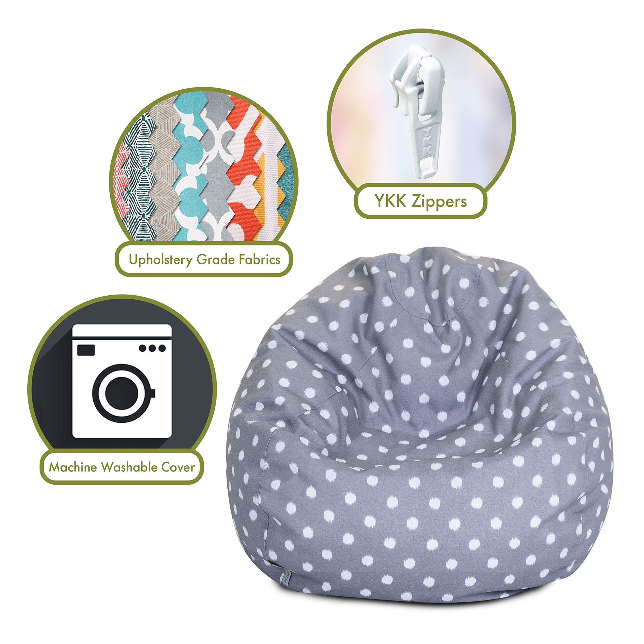 Majestic Home Goods Ikat Dot Large Classic Bean Bag Chair - Gray | Comfortable Lounge Chair for Living Room, Bedroom, Kids Playroom & Dorm Decor