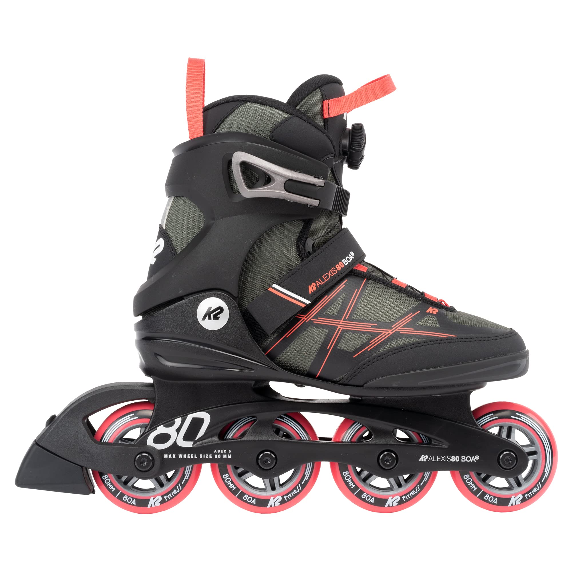 K2 Alexis 80 Boa Gray-Coral Women's Inline Skates - Comfortable & Adjustable Rollerblades for Fitness, Outdoor Recreation & Urban Skating