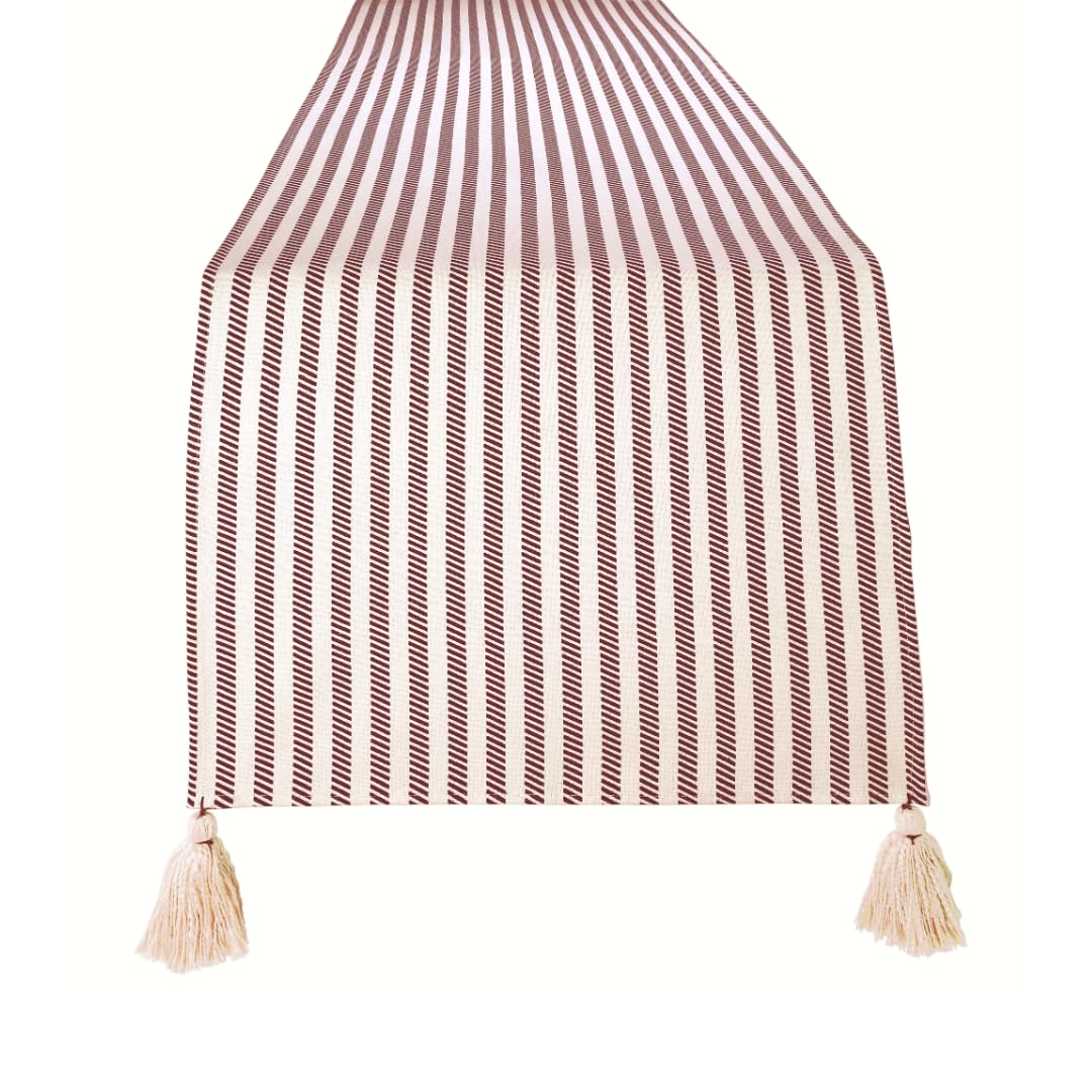 90 Inch Long Farmhouse Style Table Runner with Tassels - 100% Cotton Dining Table Decor for Modern & Rustic Home - Perfect for Thanksgiving, Christmas Dinner, and Everyday Table Setting