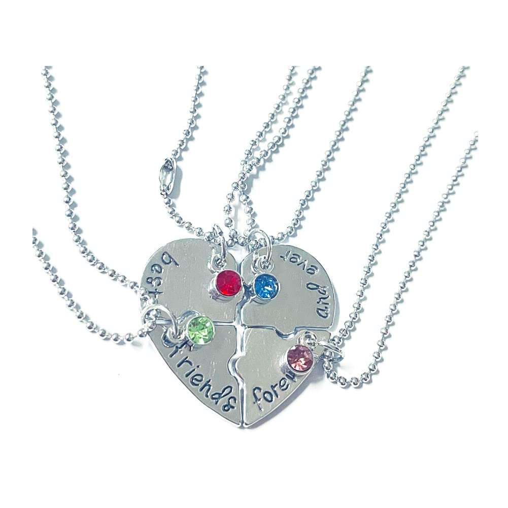ZAHSY Bff Best Friend Friendship Necklace Set of 4 - Crystal Broken Heart Puzzle Necklaces for Women - Perfect Birthday, Christmas Gift for Best Friends - Ideal for Anniversaries, Graduations, and Special Occasions