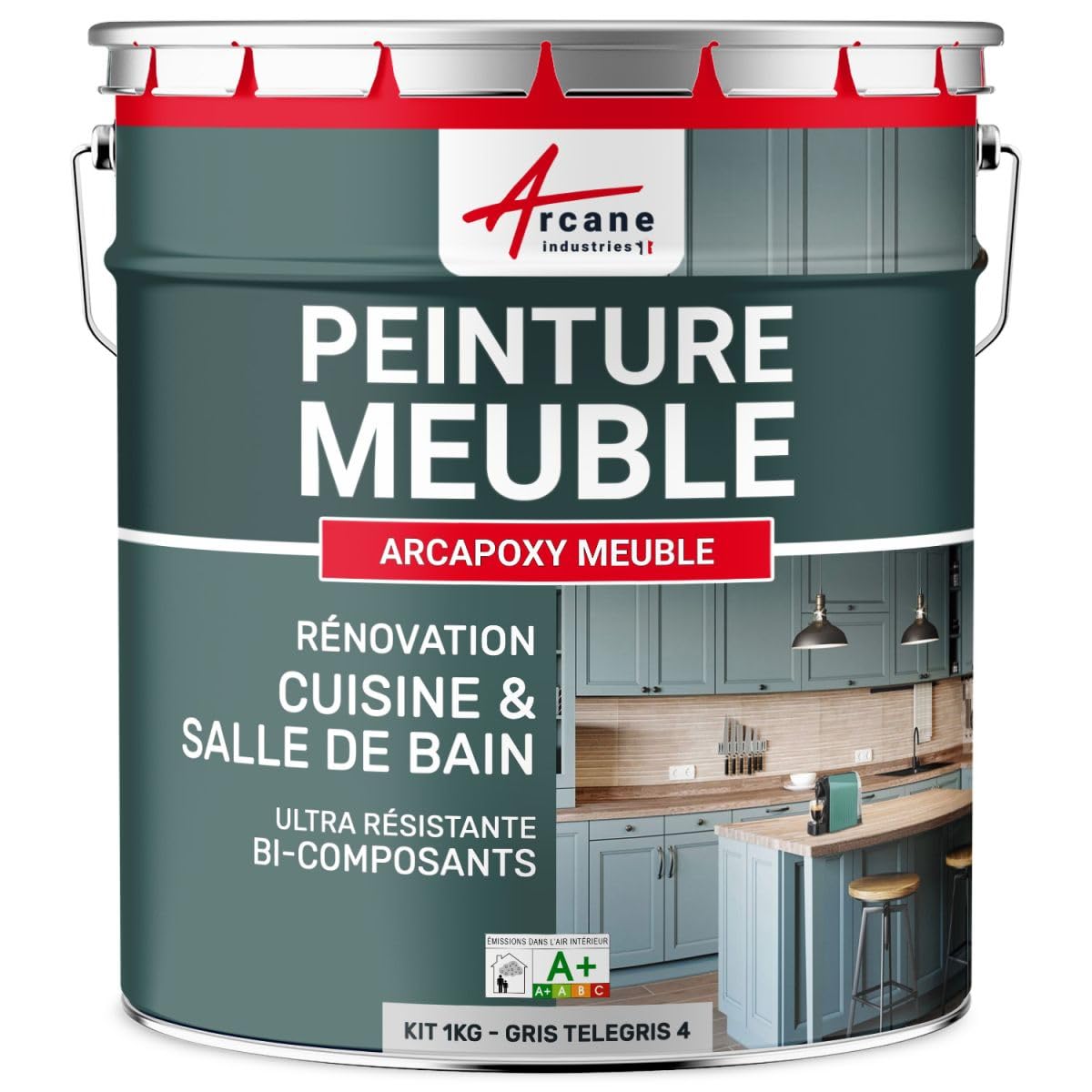 ARCAPOXY MUEBLE Furniture Paint for Kitchen Cabinets, Countertops & Bathroom - 1 kg (Covers up to 12 m² in 2 Coats) - Tele Gray 4 - RAL 7047 by ARCANE INDUSTRIES - Perfect for DIY Home Renovation & Furniture Restoration Projects