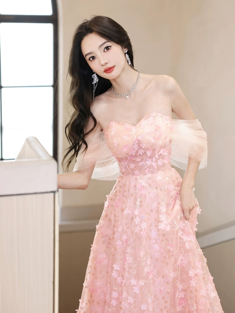 Elegant A-Line Off Shoulder Pink Long Prom Dress & Graduation Gown - Perfect for Formal Dances, Graduation Ceremonies and Special Occasions