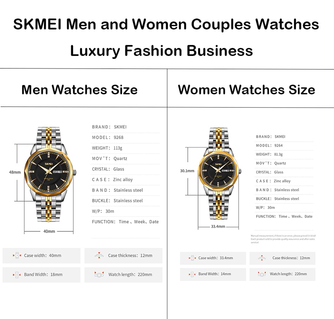 SKMEI Women's Luxury Stainless Steel Dress Watch - Classic Analog Waterproof Business Wristwatch with Day & Date Display, Elegant Silver & Gold Options - Perfect Gift for Wife, Ladies & Female Professionals (Office, Formal Events, Daily Wear)