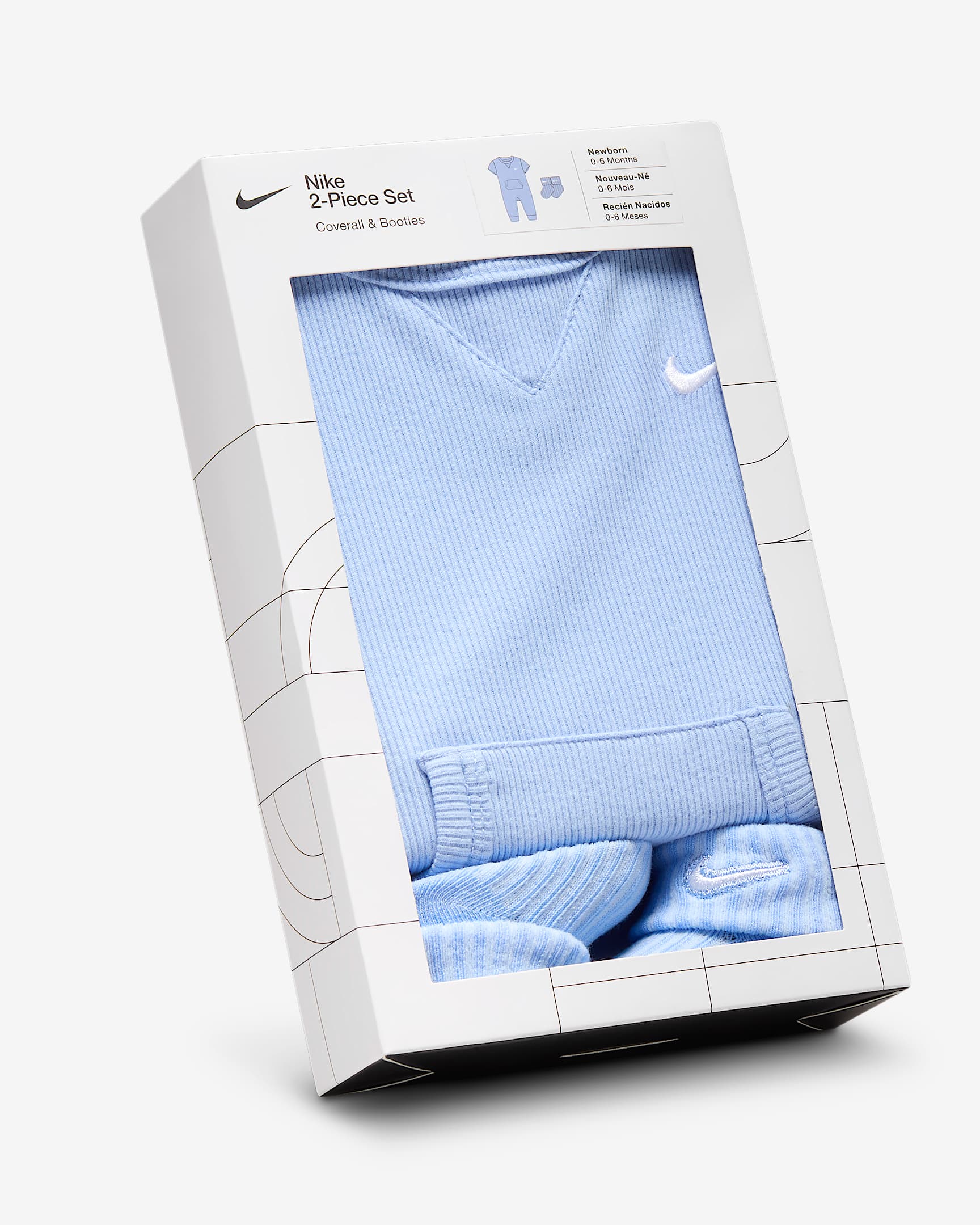 Nike Kids' Rib Knit Blue Romper and Socks Set - Soft Cotton Baby Jumpsuit with Matching Socks for Playtime, Outings & Photo Shoots