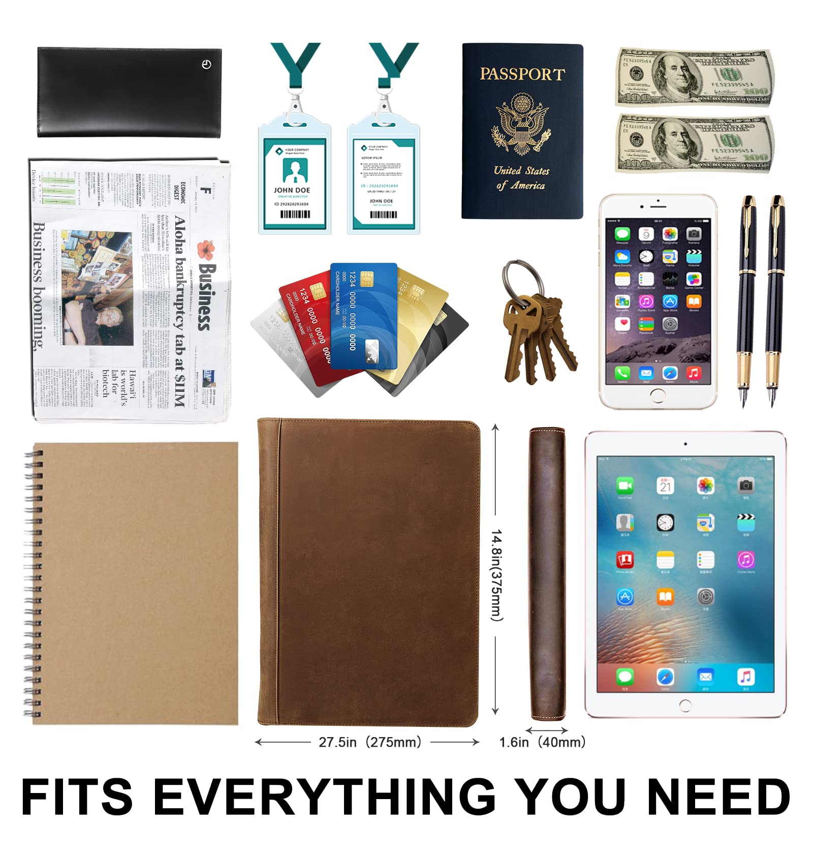 Personalized Leather Portfolio 3-Ring Binder with Zipper - Fits 13.3