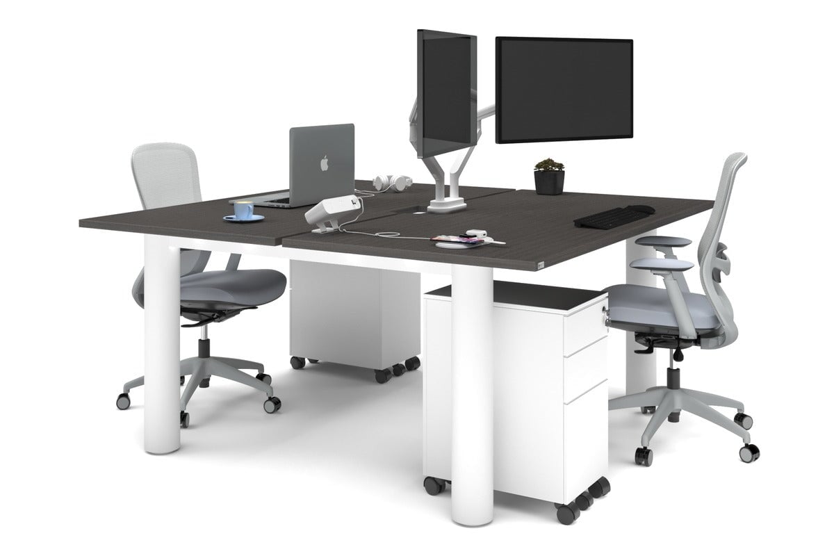 Quadro Cylinder Leg 2-Person Office Workstation Desk - 1800L x 800W with Cable Management Scallop - Perfect for Collaborative Workspaces & Modern Offices