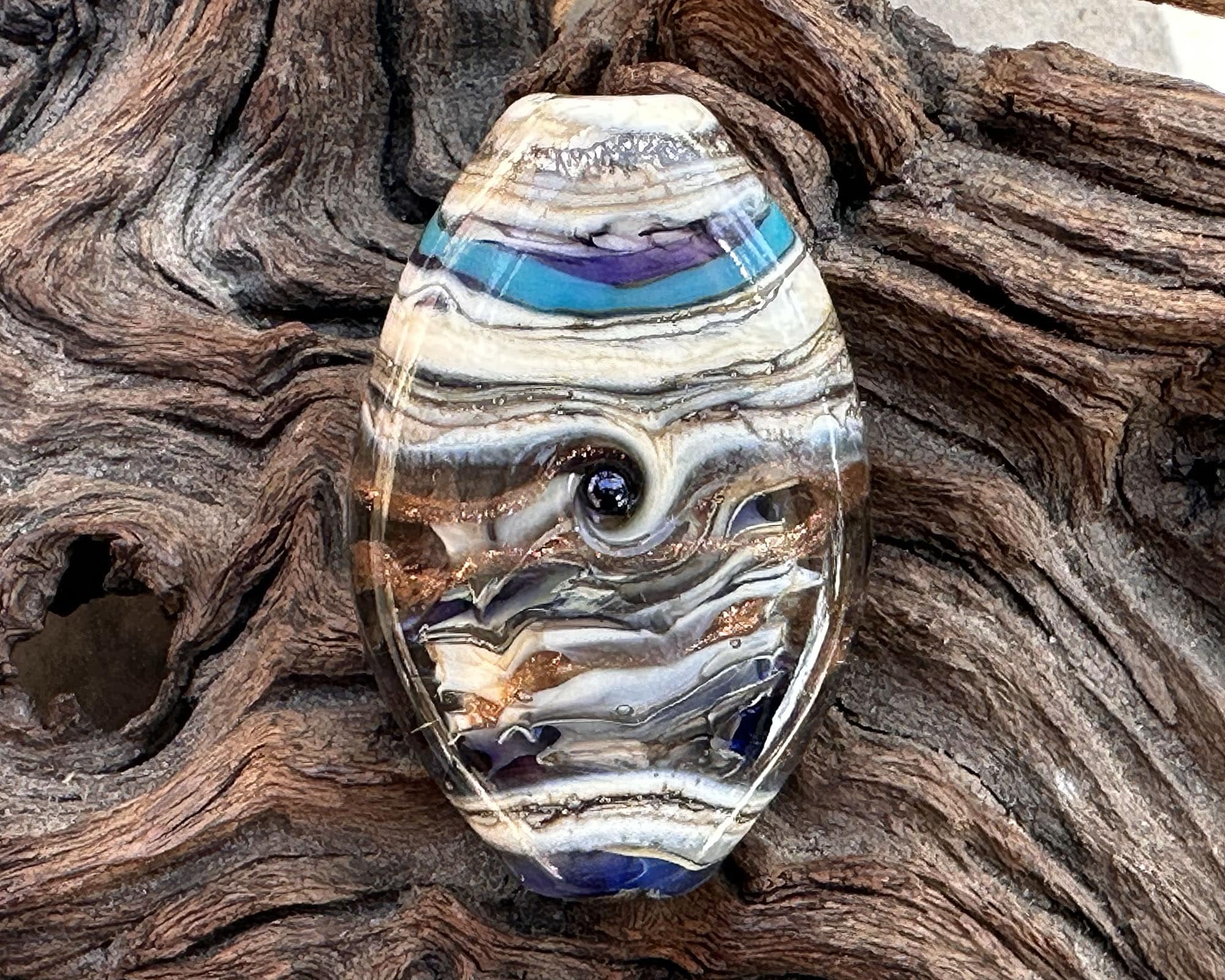 Handmade Blue Organic Lampwork Glass Focal Bead - SRA Certified Artisan Jewelry Component for Necklaces, Bracelets & DIY Crafting