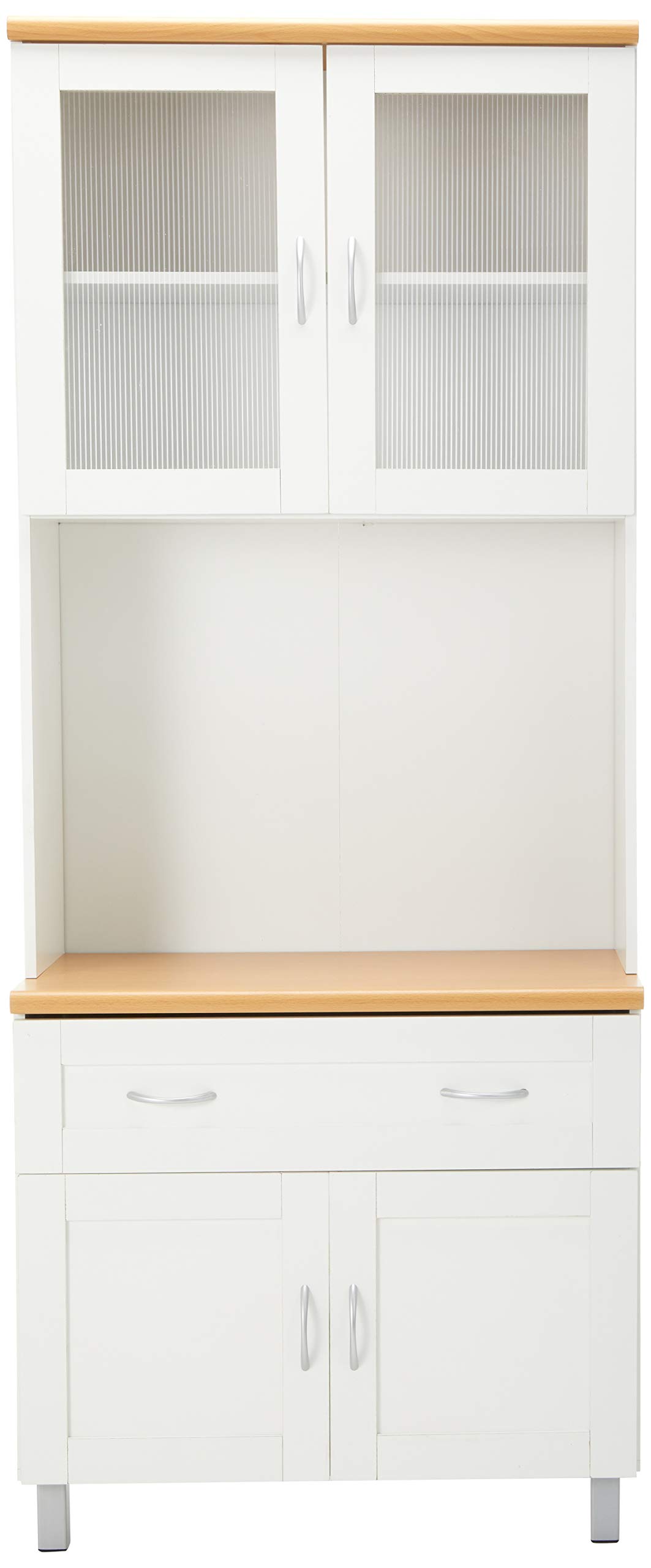HODEDAH IMPORT White Tall Standing Kitchen Cabinet with Enclosed Top & Bottom Storage, 1 Drawer & Large Open Space for Microwave - Perfect for Small Kitchens, Apartments & Microwave Organization