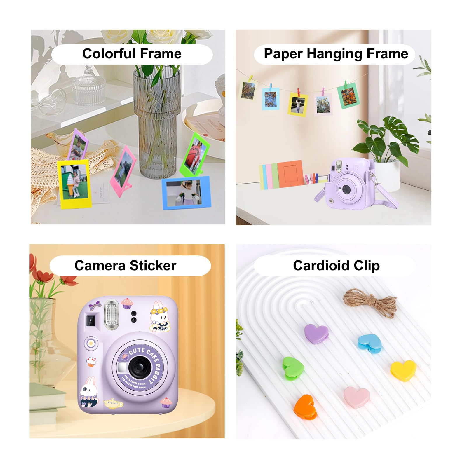 11 in 1 Accessories Kit for Fujifilm Instax Mini 12 Camera - Includes Camera Case, Photo Album, DIY Stickers, Wall Hanging Frame & Tabletop Frame (Lilac Purple) - Perfect for Travel, Parties, Home Decor & Gift Giving