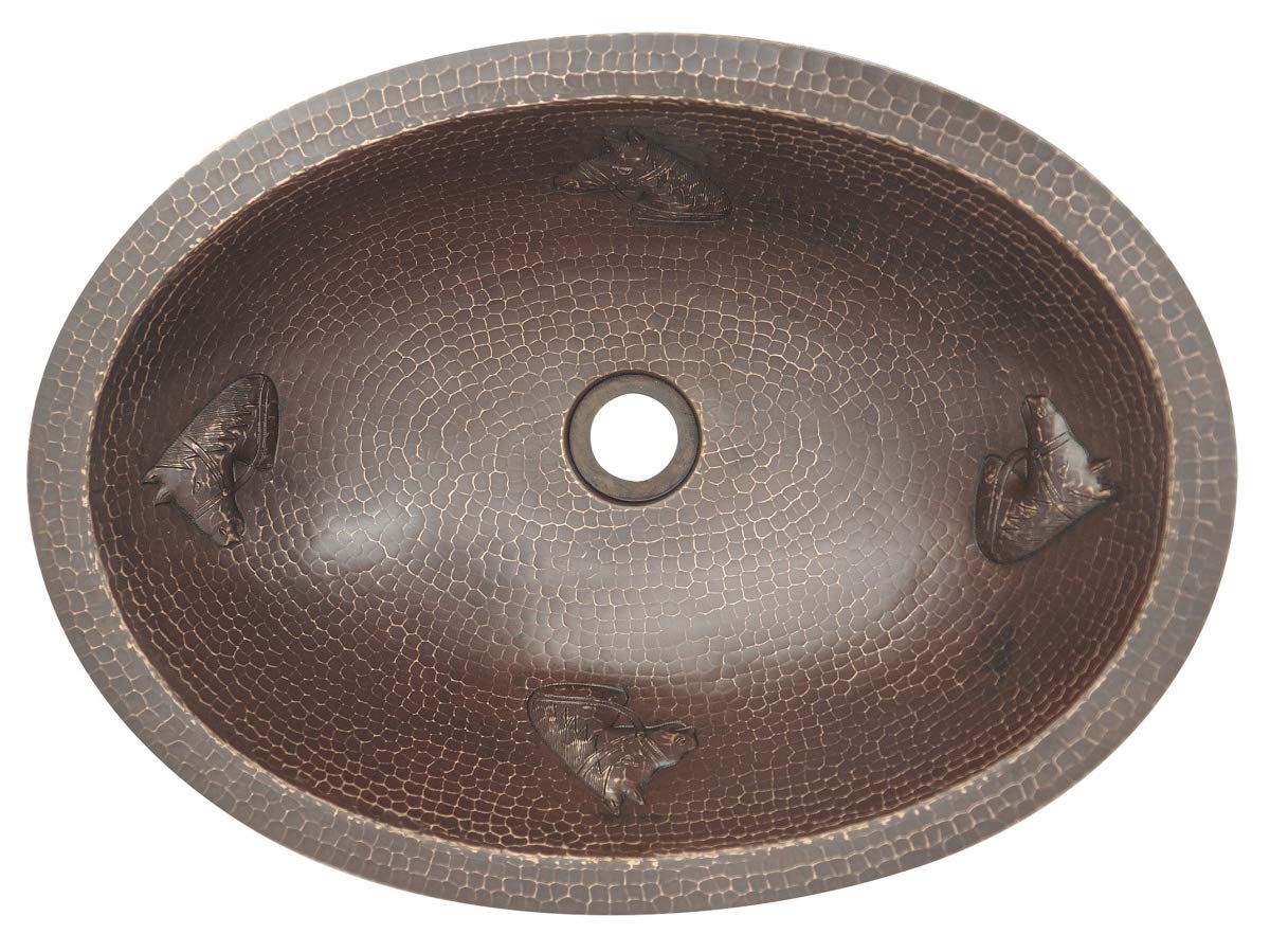 Copper Oval Bathroom Sink with Horse Design - Bright Finish - 6 x 14 x 19 Inches - Vintage Farmhouse Decor for Bathroom & Powder Room