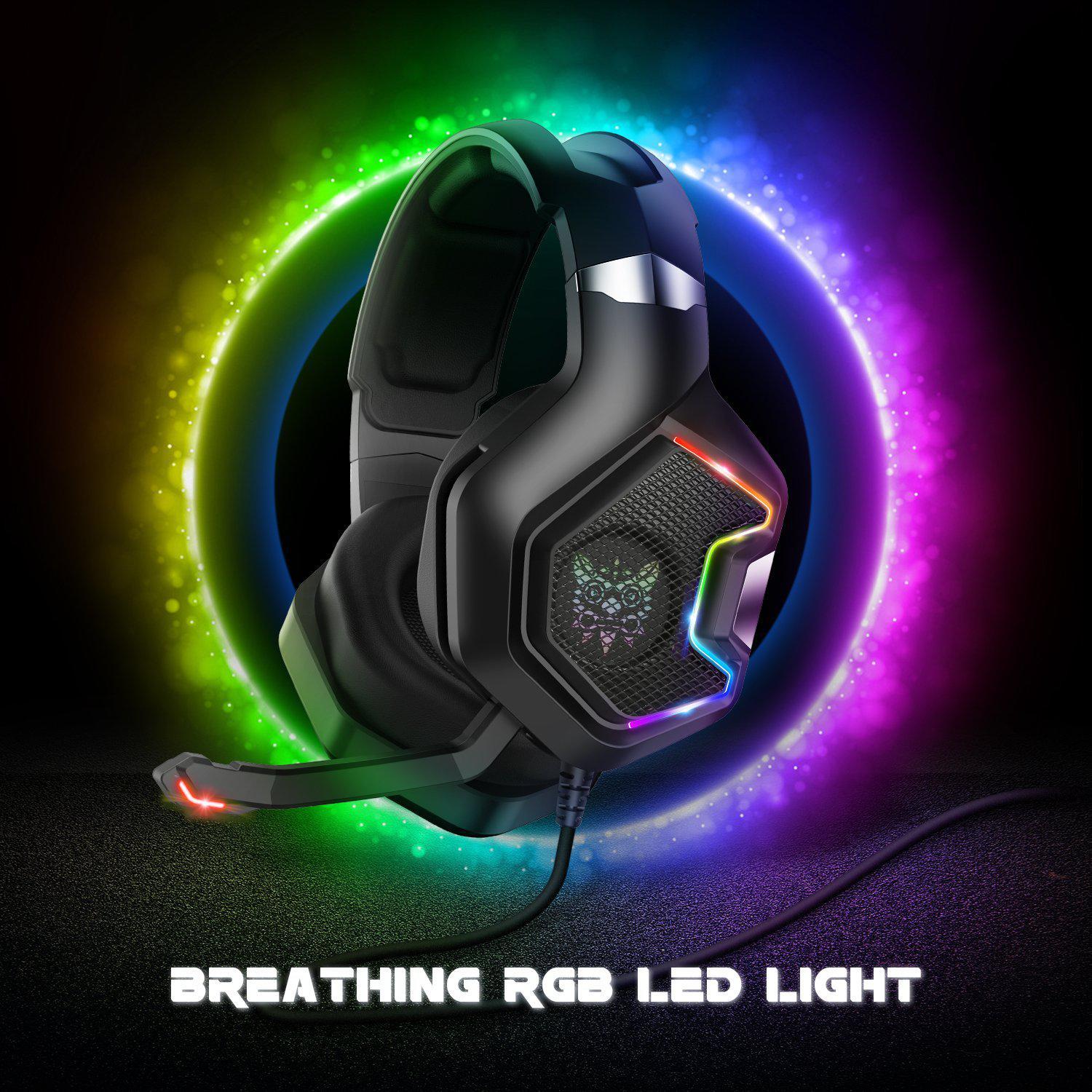 ONIKUMA K10 Pro Wired Gaming Headset with RGB Lights - Noise Cancelling Mic, Comfortable Ear Cushions for PC, PS4, Xbox - Perfect for Competitive Gaming & Late-Night Sessions