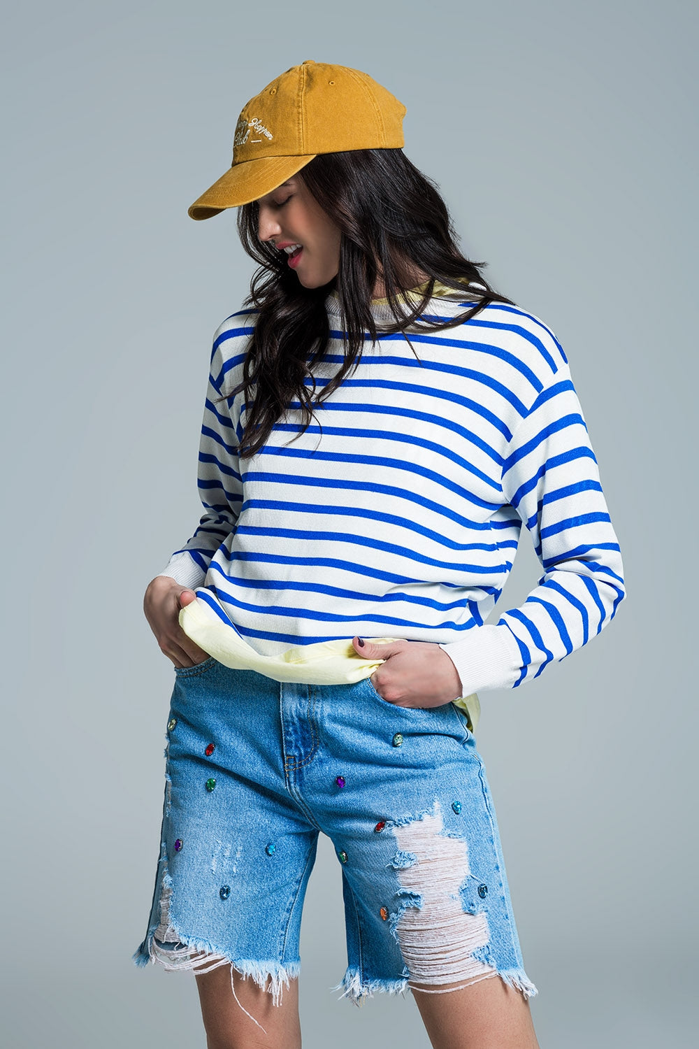 Basic Blue Striped Crewneck Pullover Sweater - Casual Comfort for Everyday Wear, Office & Weekend Outings