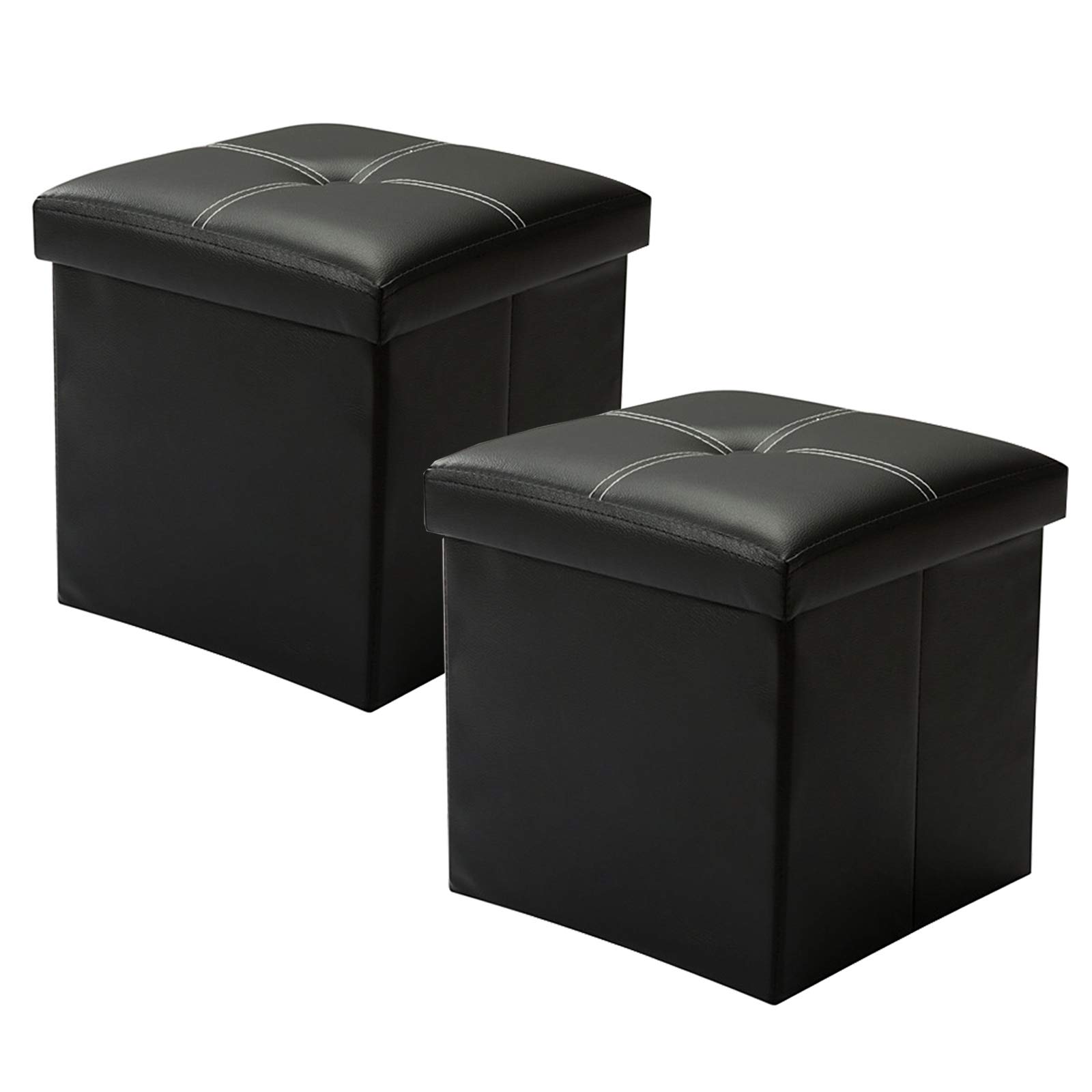 YCOCO Faux Leather Small Square Foot Rest Stool with Storage - Foldable Ottoman Footrest for Living Room, Bedroom, Office - 11.8
