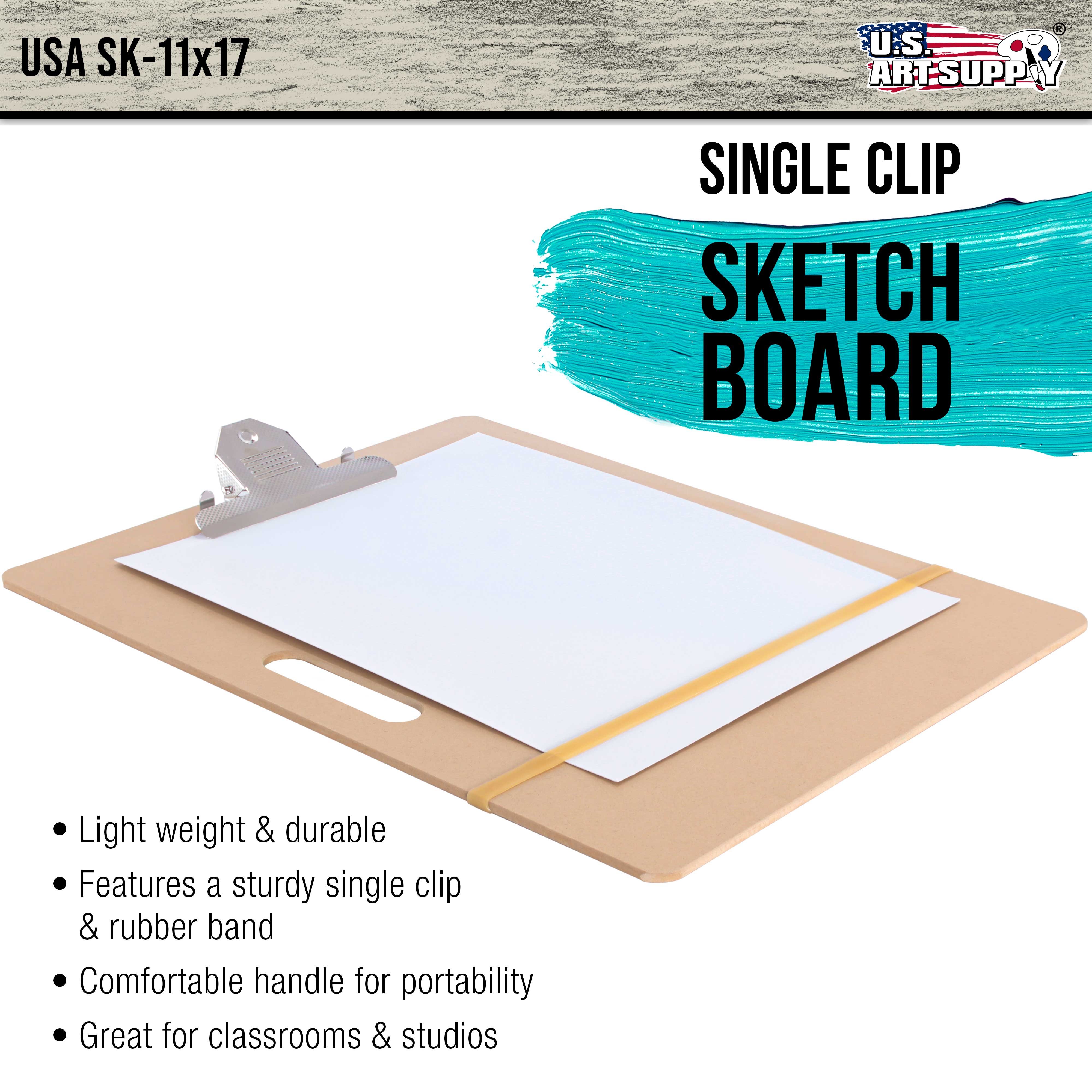 11x17 Lightweight Artist Sketch Tote Board - Portable Hardboard Drawing Board with Handle, Clip & Rubber Band for Sketching, Painting, Studio & Travel - Perfect for Artists, Students & Outdoor Enthusiasts